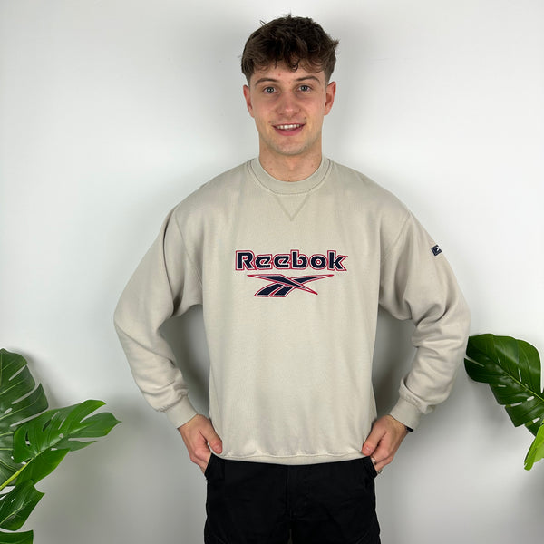 Reebok Beige Embroidered Spell Out Sweatshirt (M)