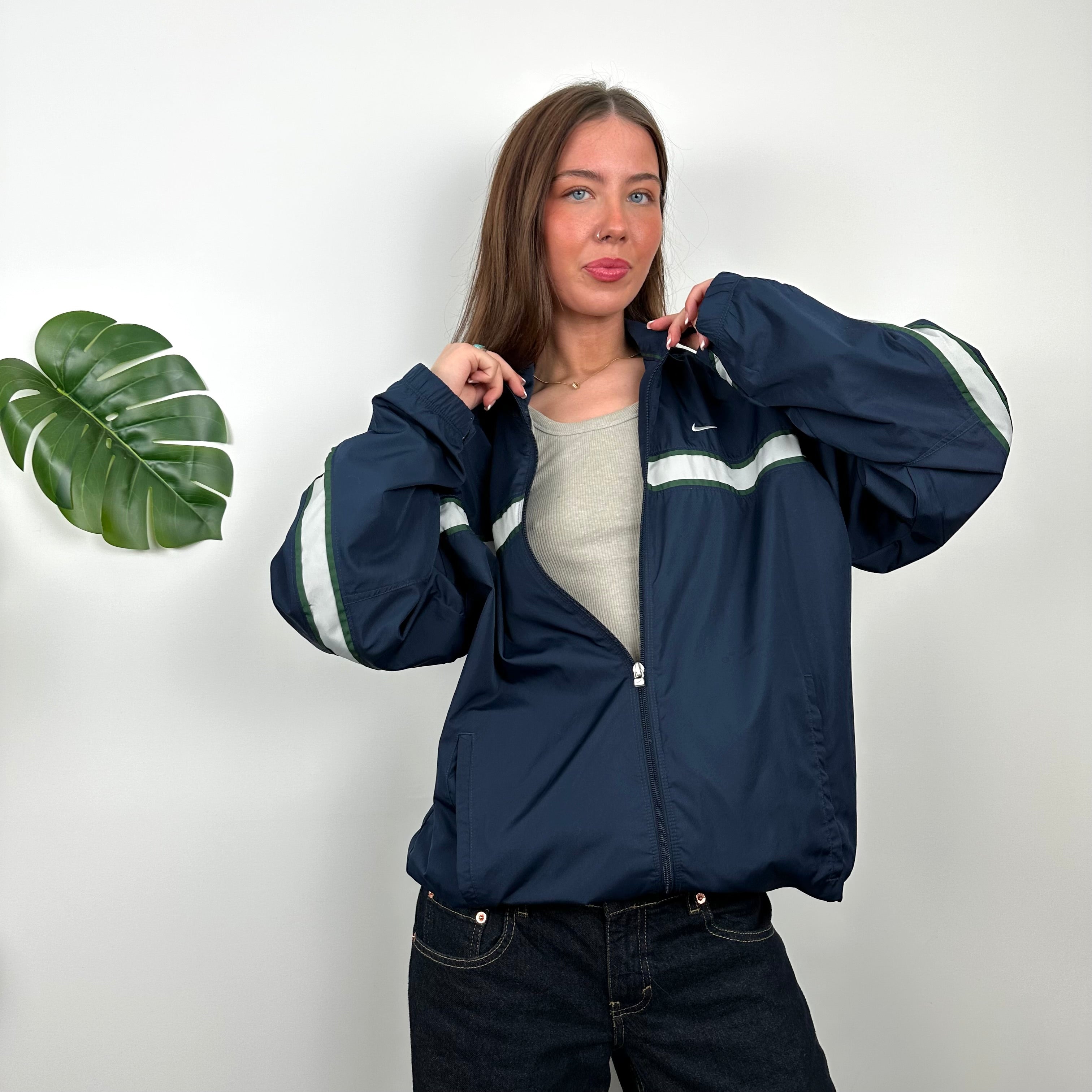 Nike Navy Embroidered Swoosh Windbreaker Jacket (M)