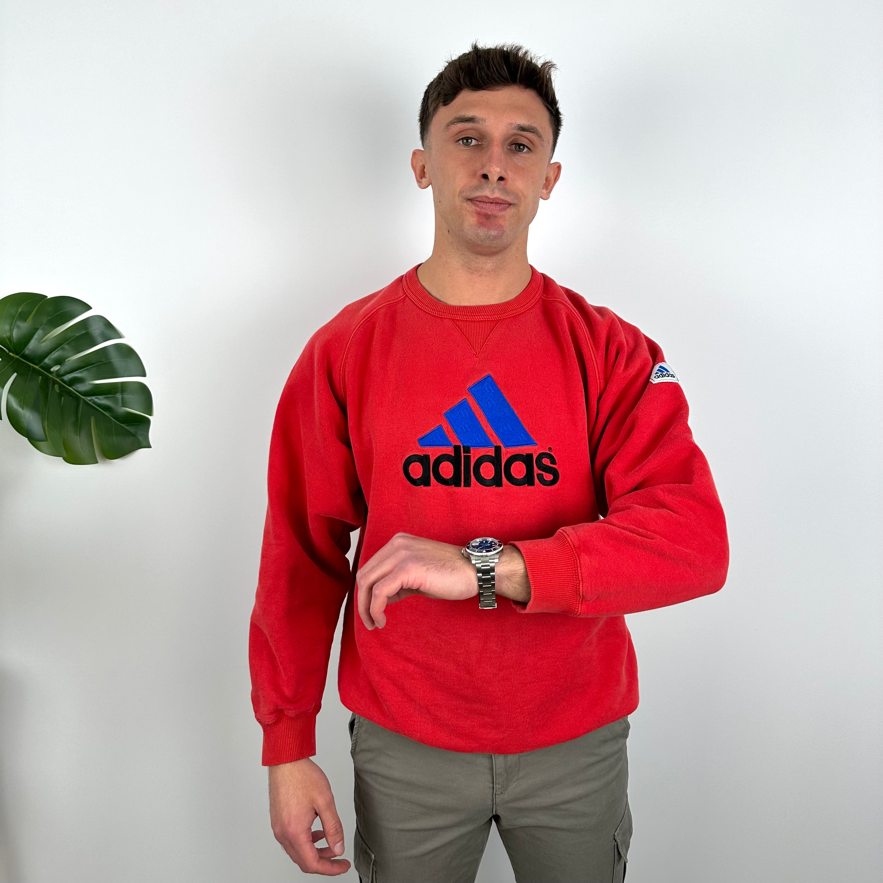 Adidas Red Embroidered Spell Out Sweatshirt (L)