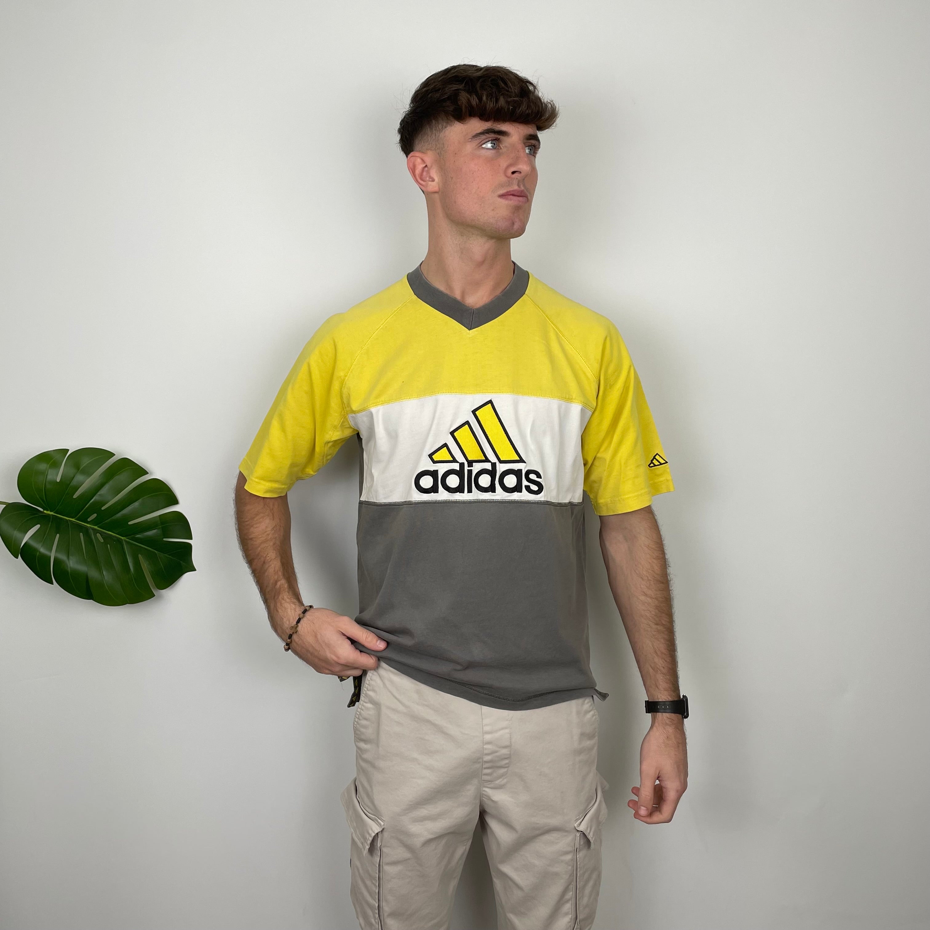 Adidas RARE Yellow & Grey Embroidered Spell Out T Shirt (L)