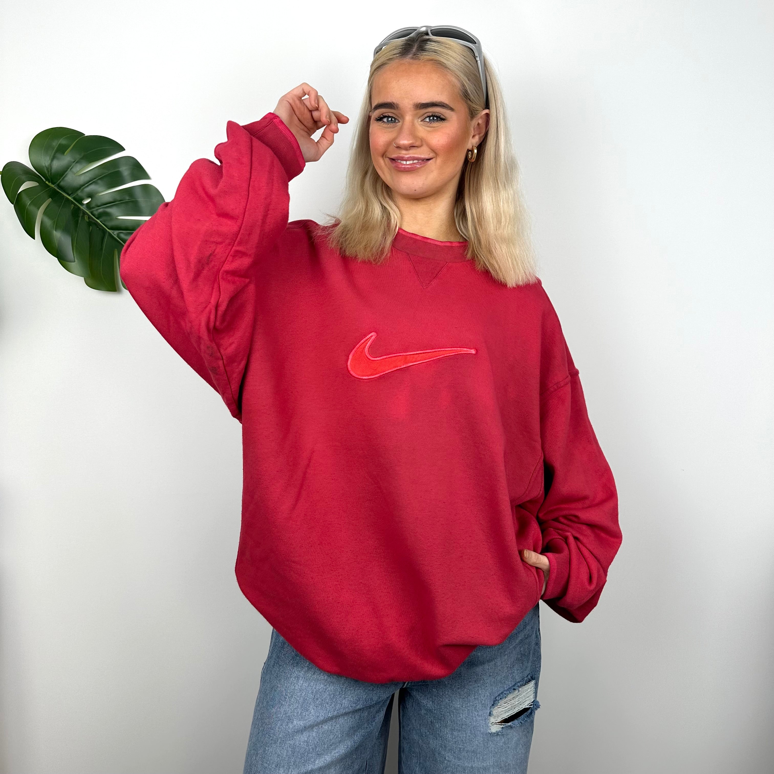 Nike Red Embroidered Swoosh Sweatshirt (XL)