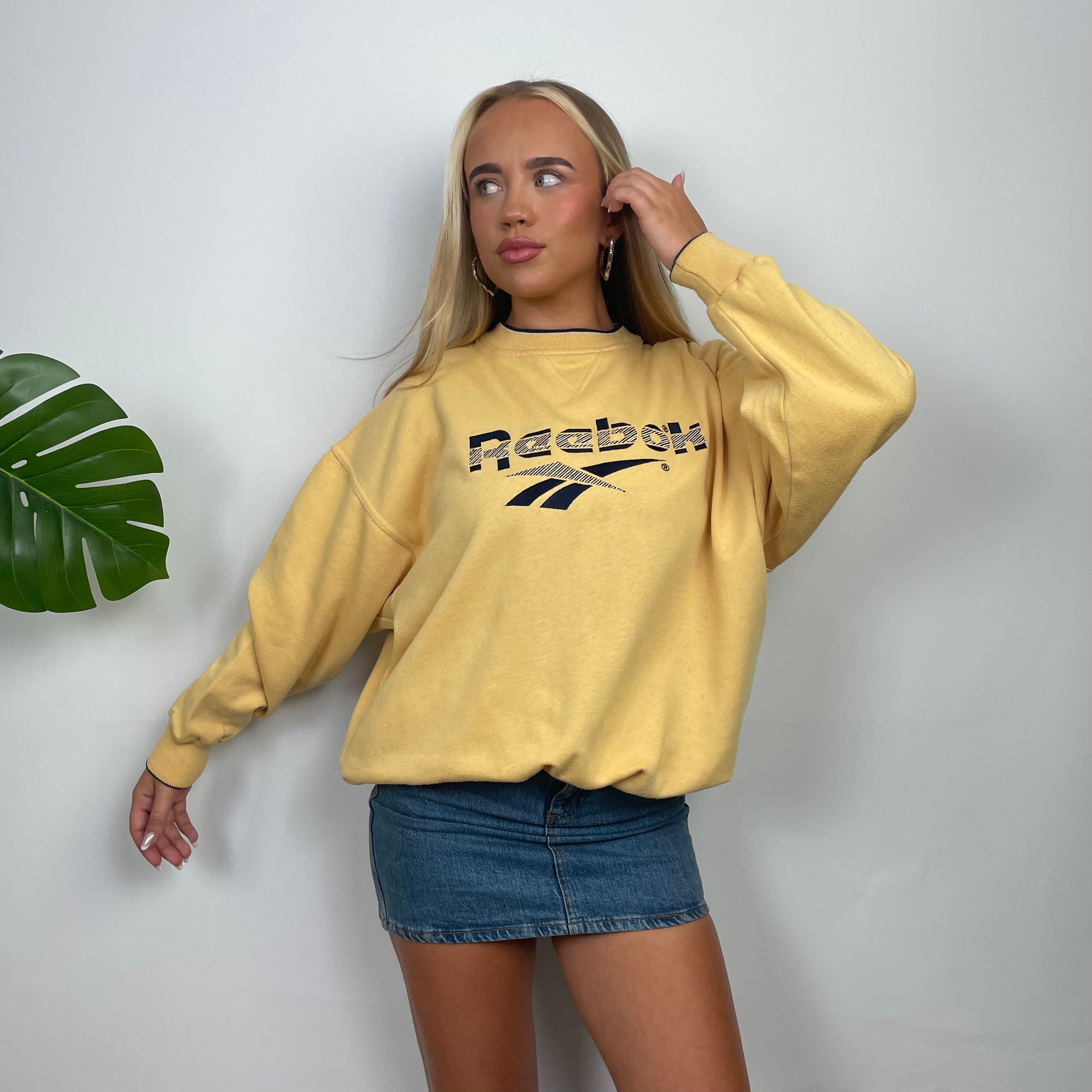 Reebok Yellow Embroidered Spell Out Sweatshirt (M)