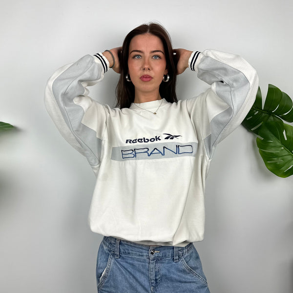 Reebok White Embroidered Spell Out Sweatshirt (M)