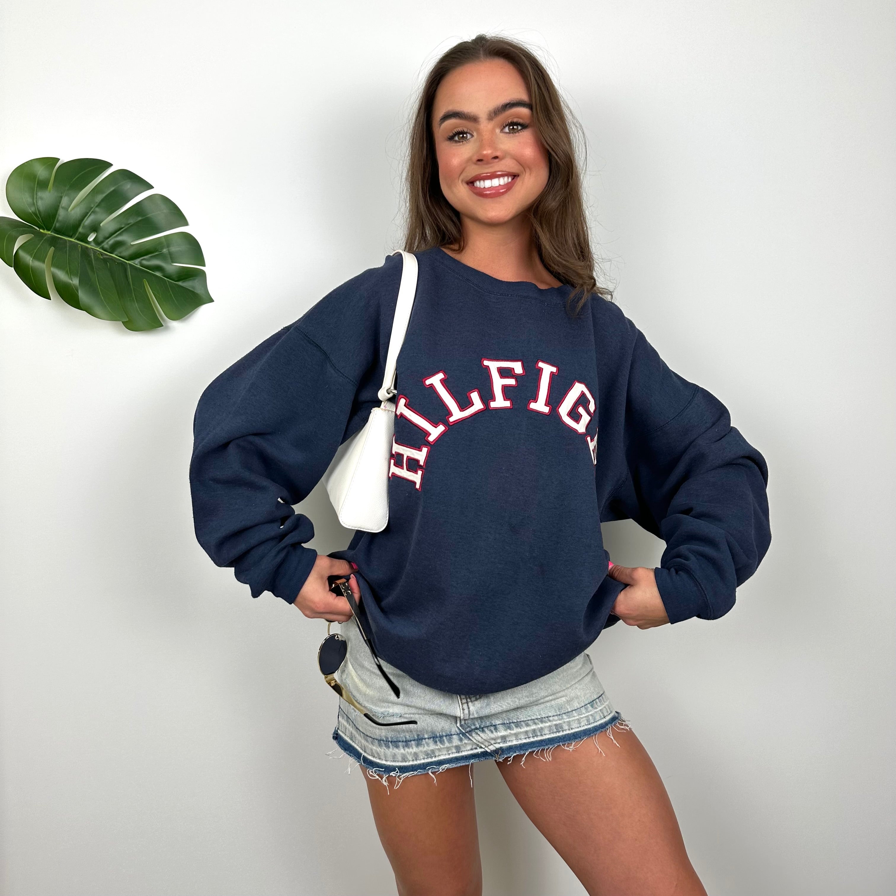 Tommy Hilfiger RARE Navy Embroidered Spell Out Sweatshirt (M)