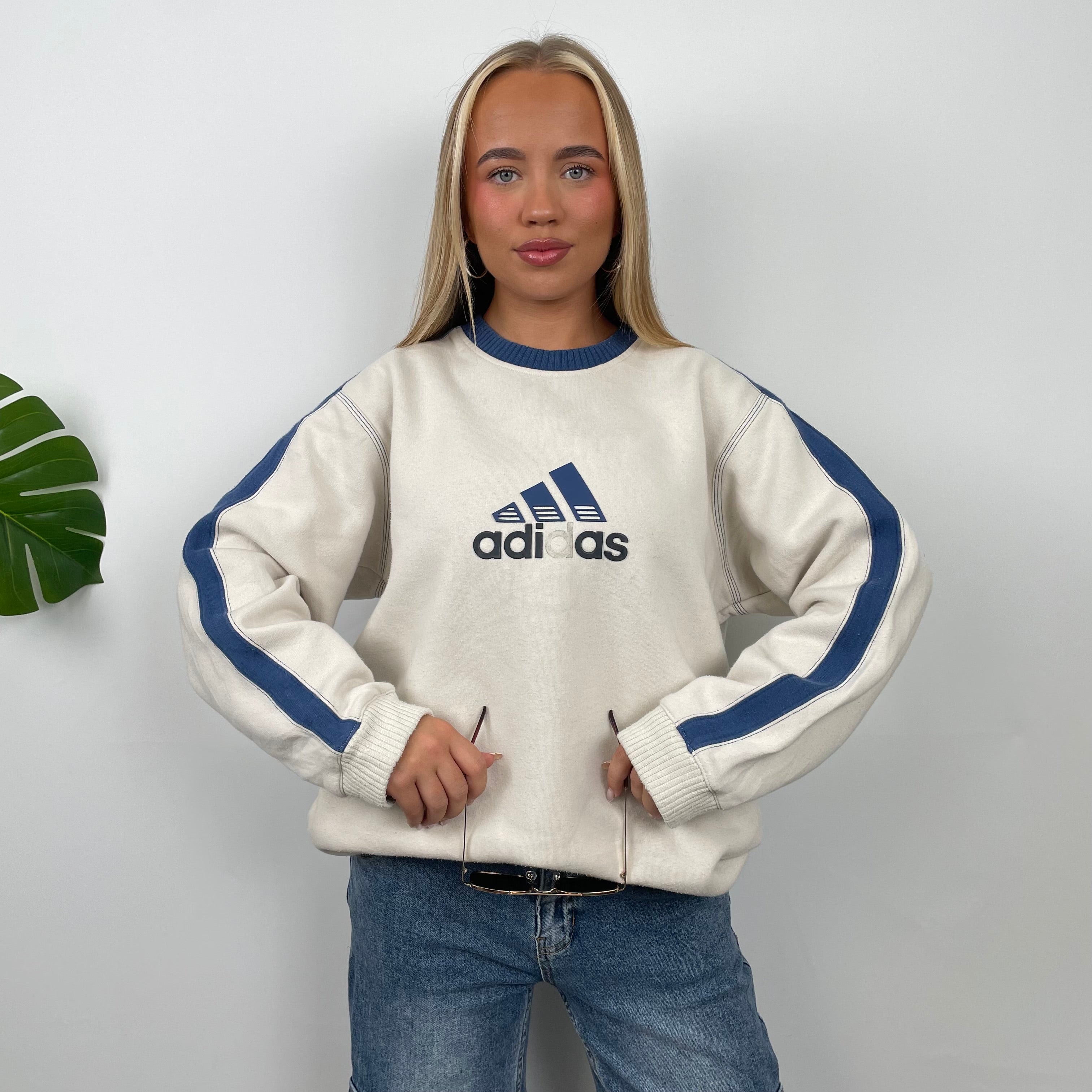 Adidas Cream Embroidered Spell Out Sweatshirt (M)