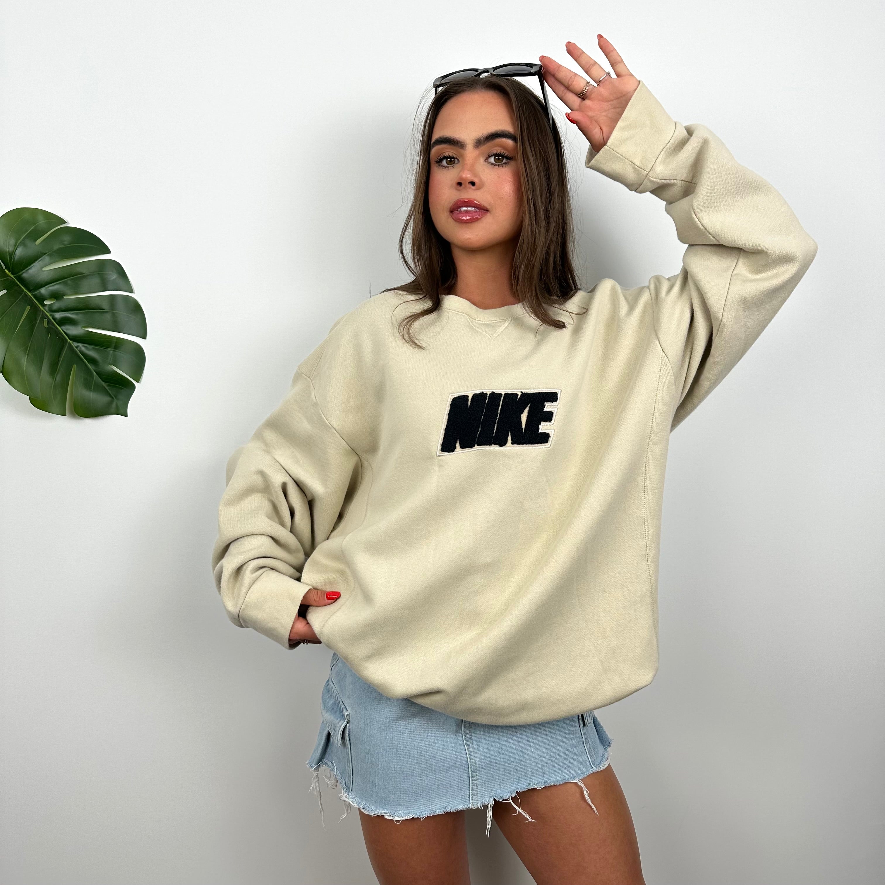 Nike Cream Embroidered Spell Out Sweatshirt (L)