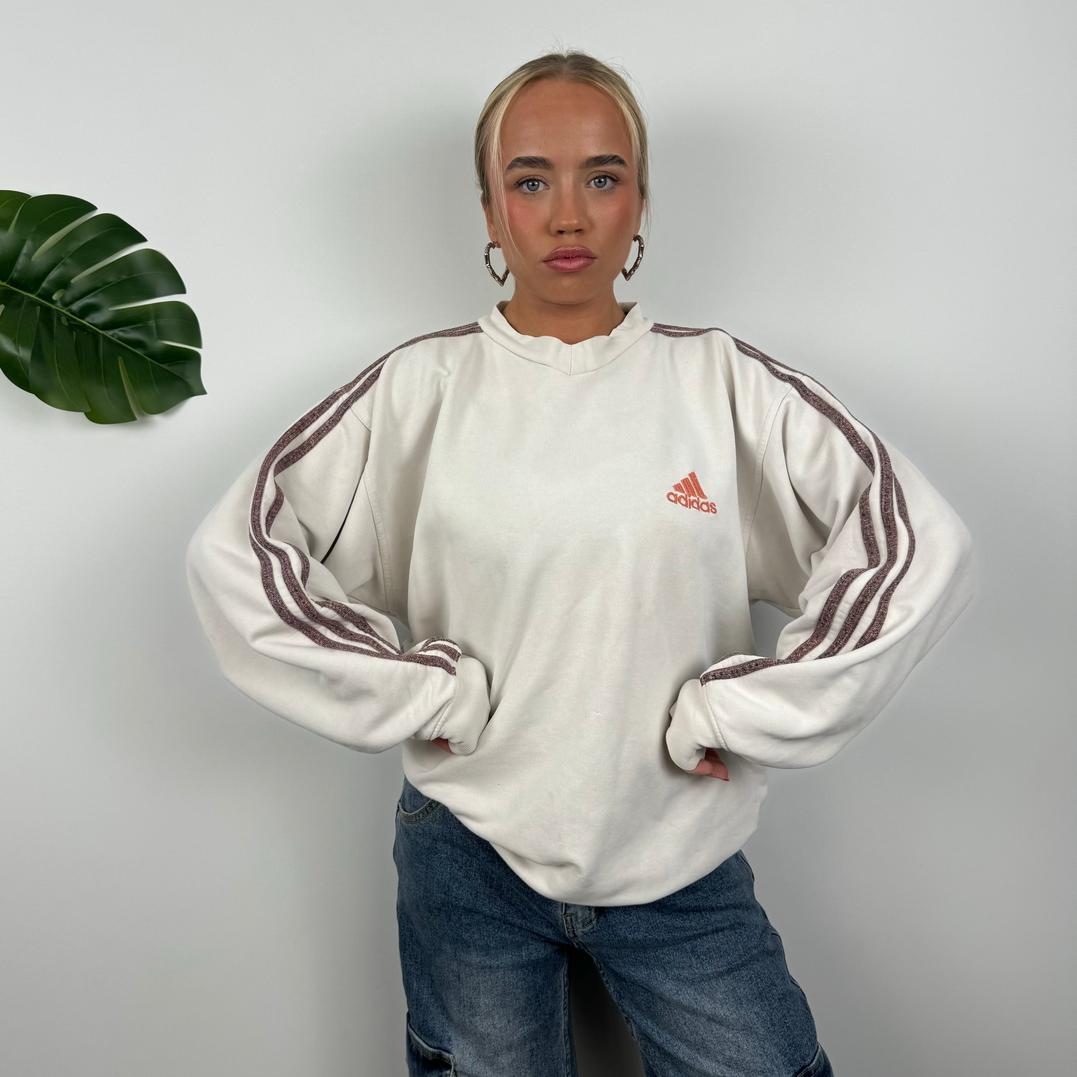 Adidas White Embroidered Spell Out Sweatshirt (L)