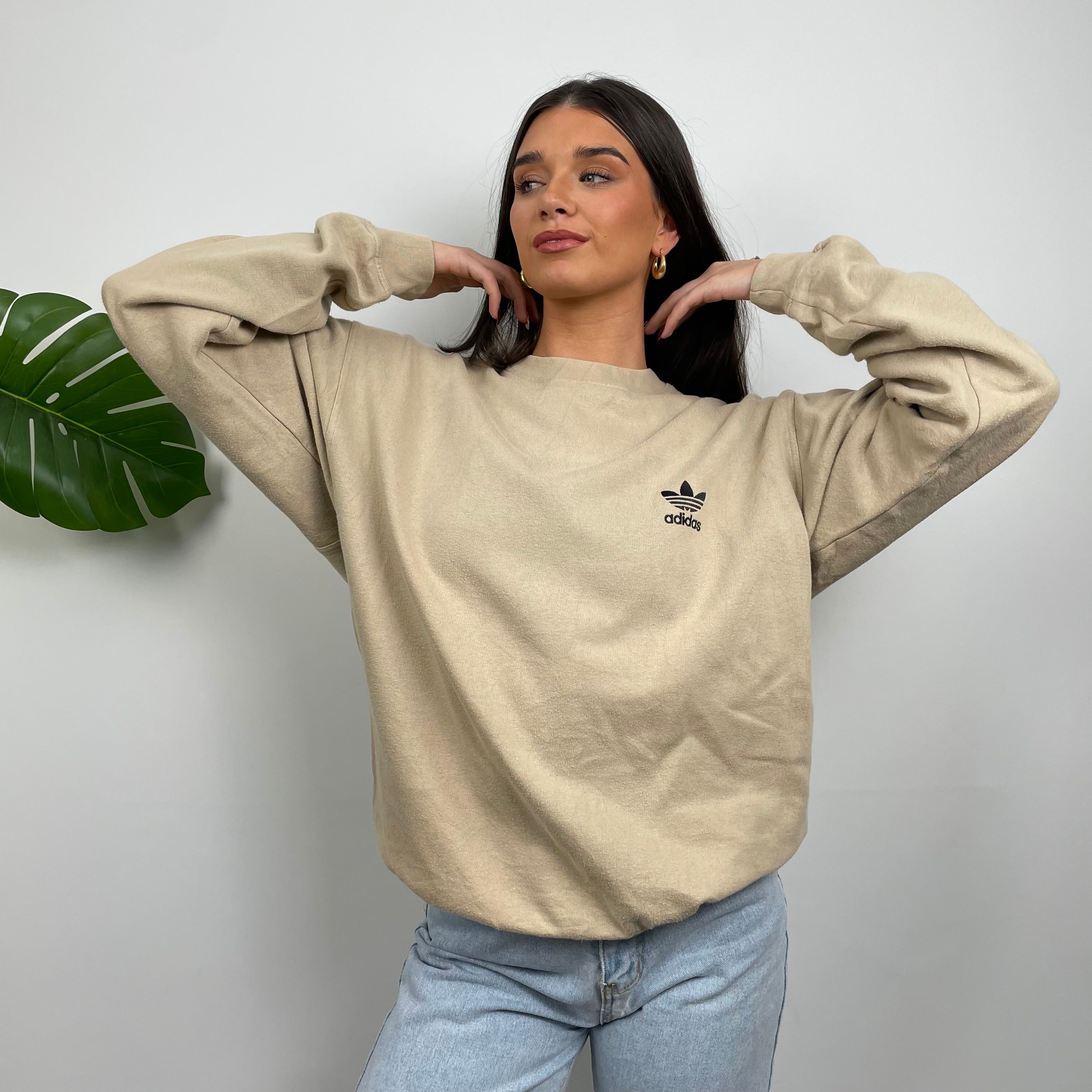 Adidas Tan Embroidered Spell Out Sweatshirt (L)