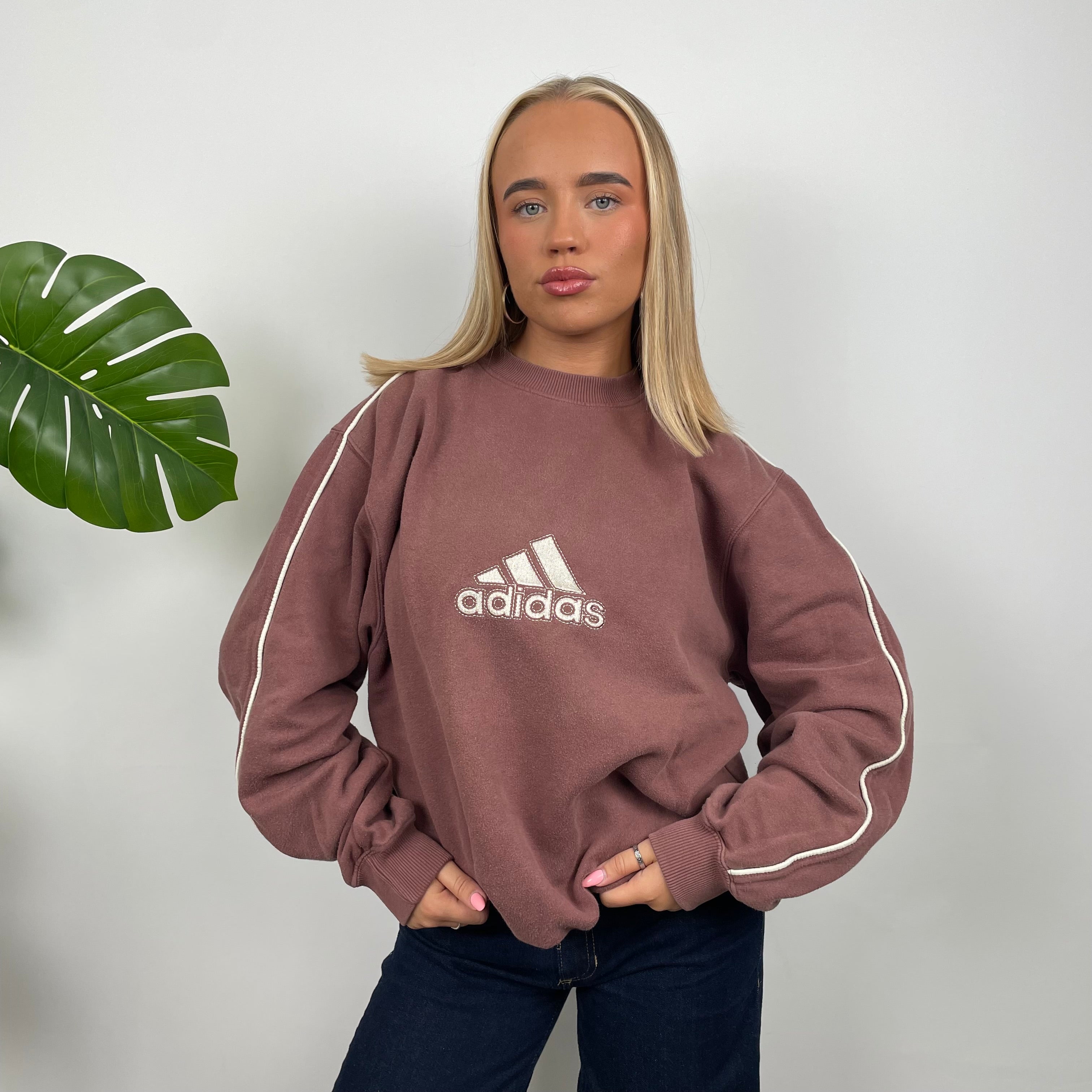 Adidas Maroon Embroidered Spell Out Sweatshirt (L)