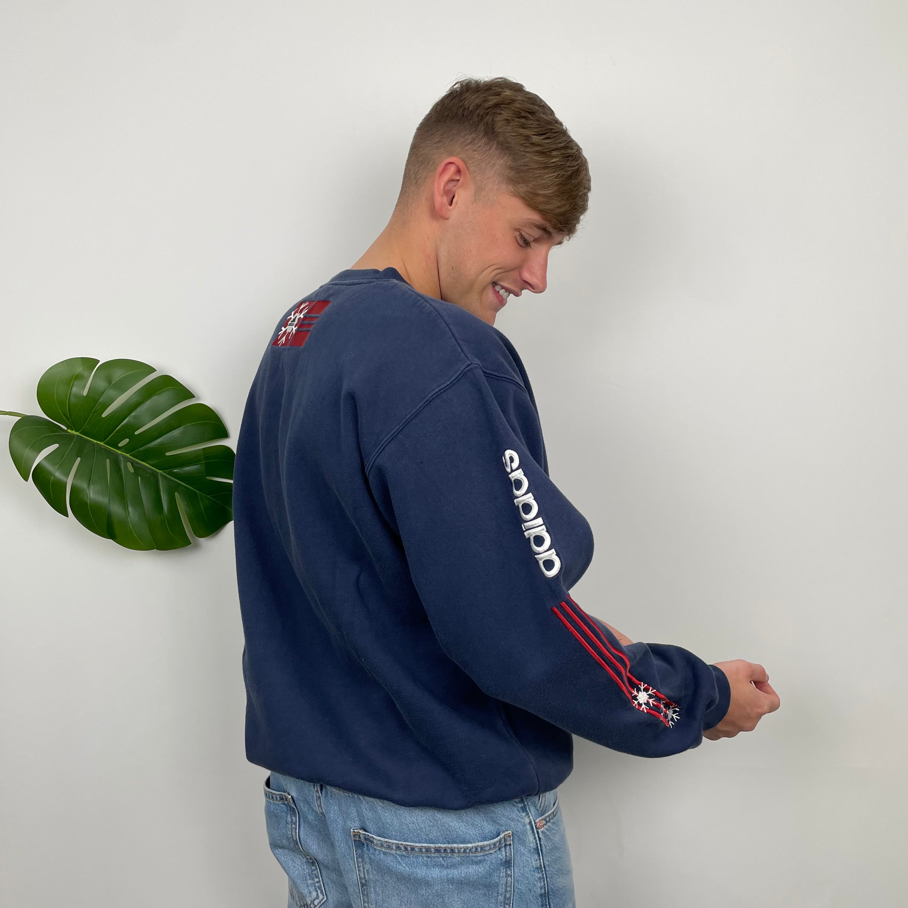 Adidas RARE Red and Navy Embroidered Spell Out Sweatshirt (L)