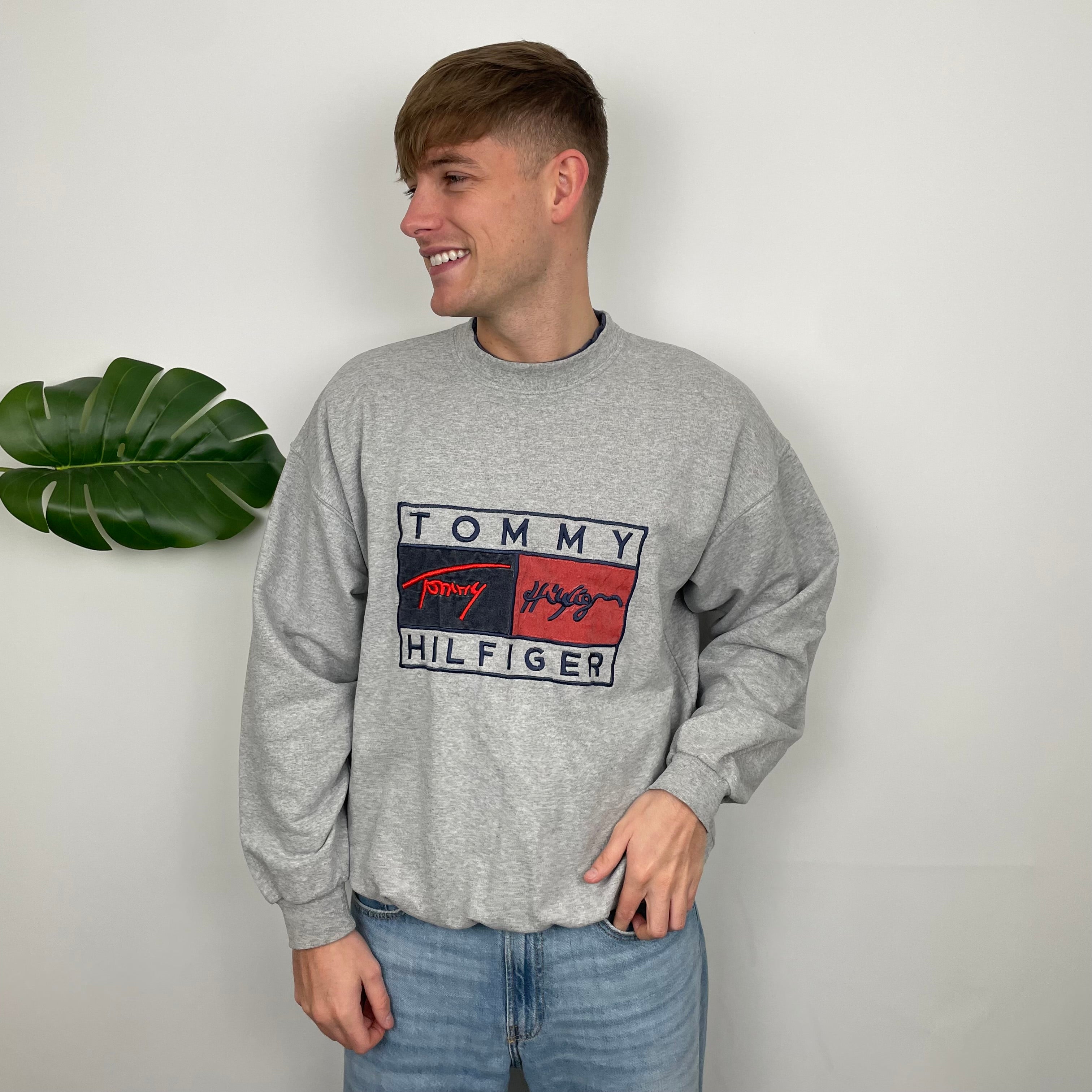 Tommy Hilfiger Grey Embroidered Spell Out Sweatshirt (XL)