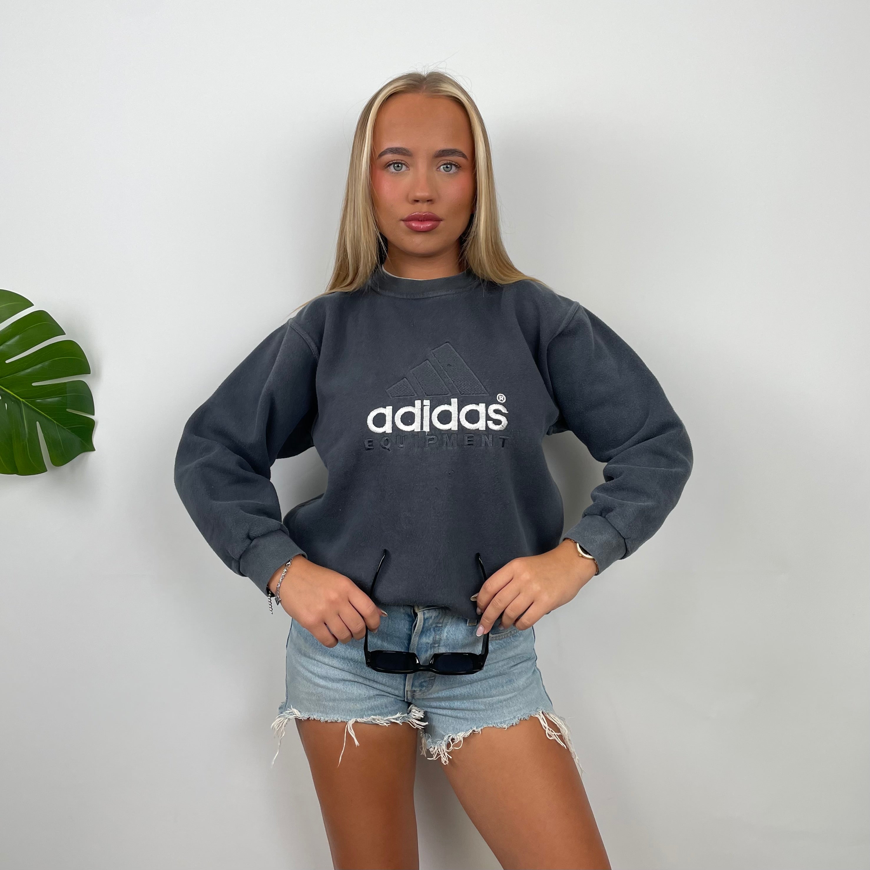 Adidas Equipment Grey Embroidered Spell Out Sweatshirt (XS)