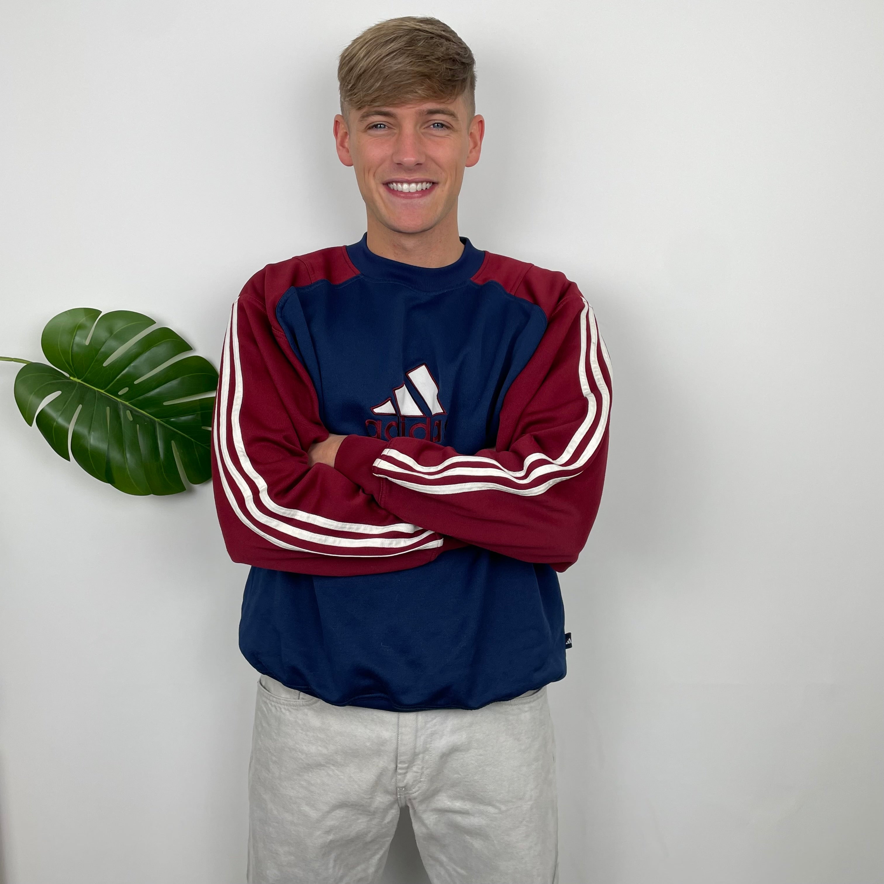 Adidas RARE Red and Navy Embroidered Spell Out Sweatshirt (L)