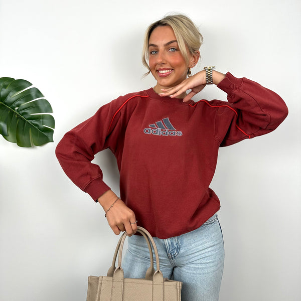Adidas Red Embroidered Spell Out Sweatshirt (S)