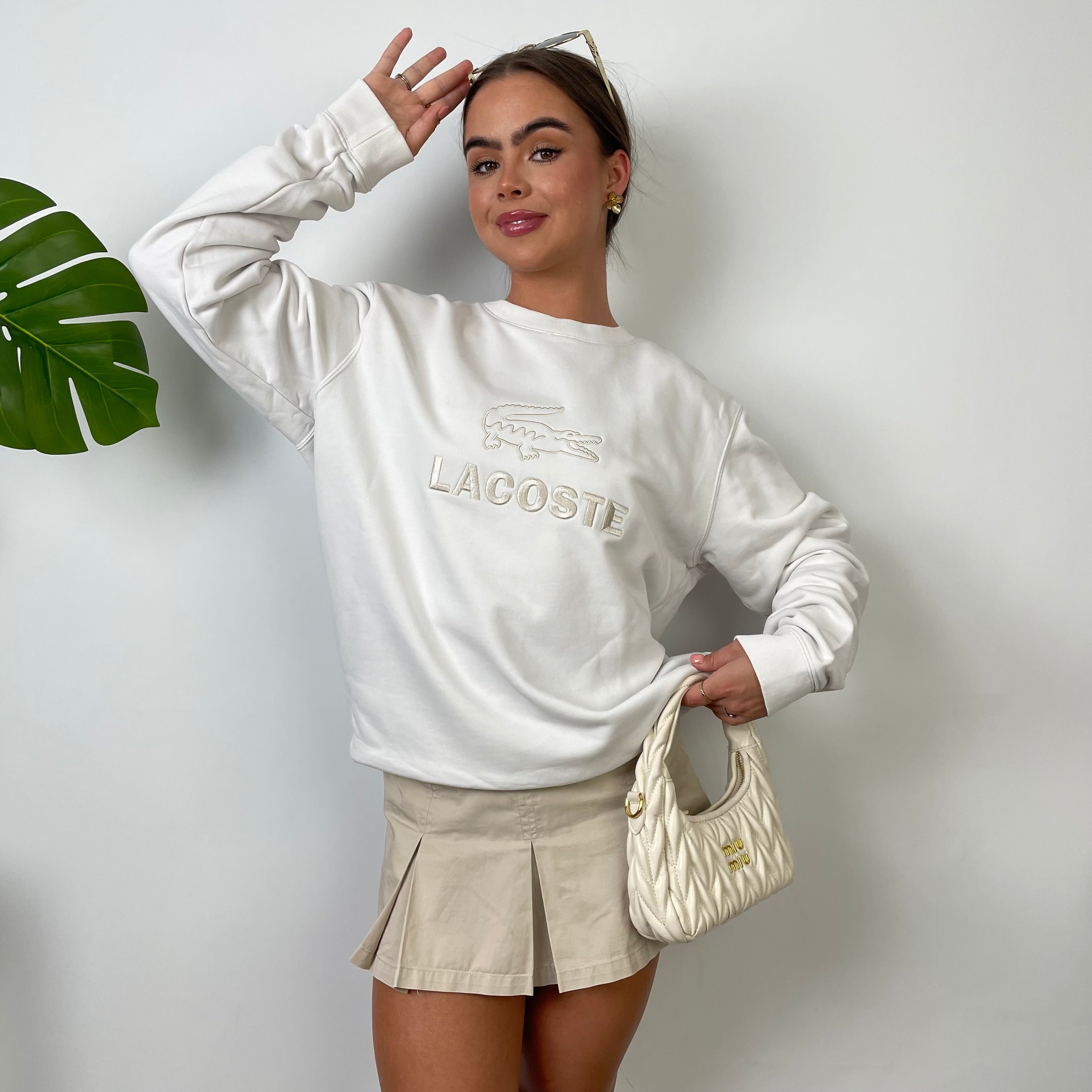 Lacoste White Embroidered Spell Out Sweatshirt (M)