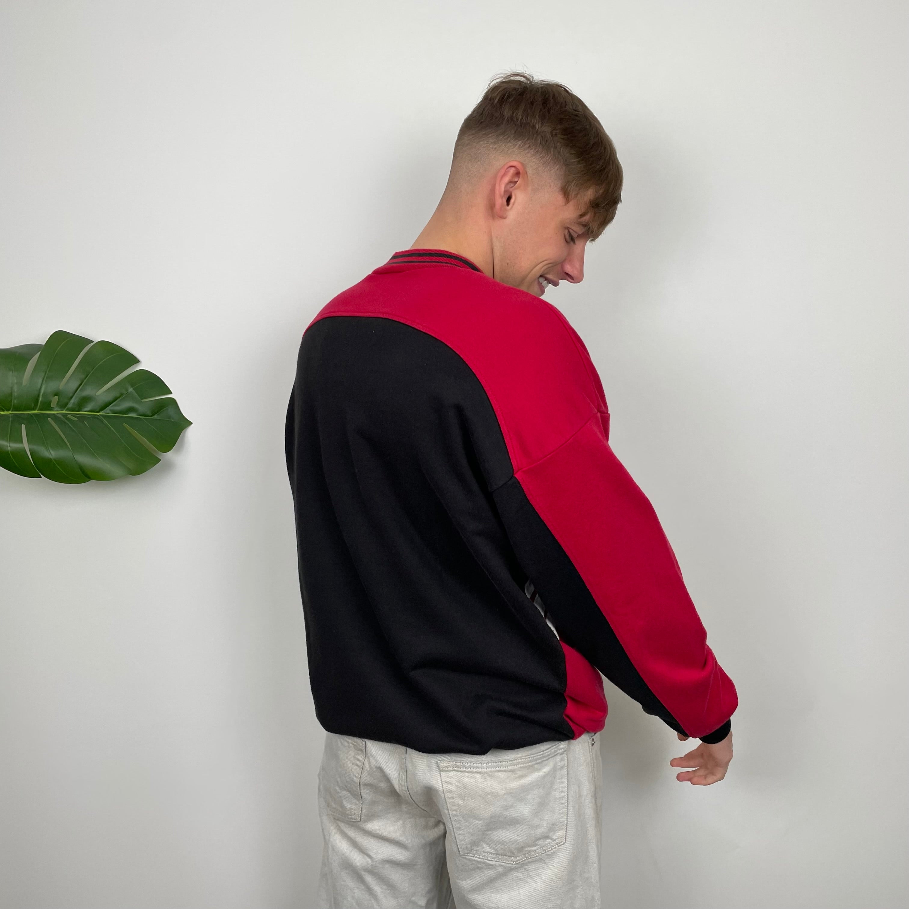 Adidas Red & Black Embroidered Spell Out Sweatshirt (L)