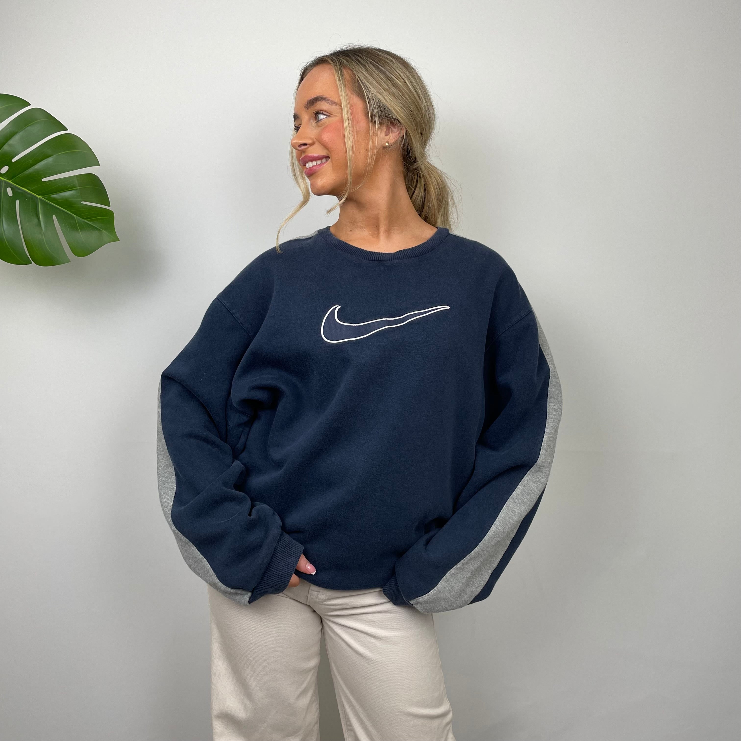 Nike RARE Navy Embroidered Swoosh Sweatshirt (M)