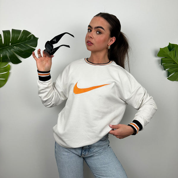 Nike White Embroidered Swoosh Sweatshirt (M)