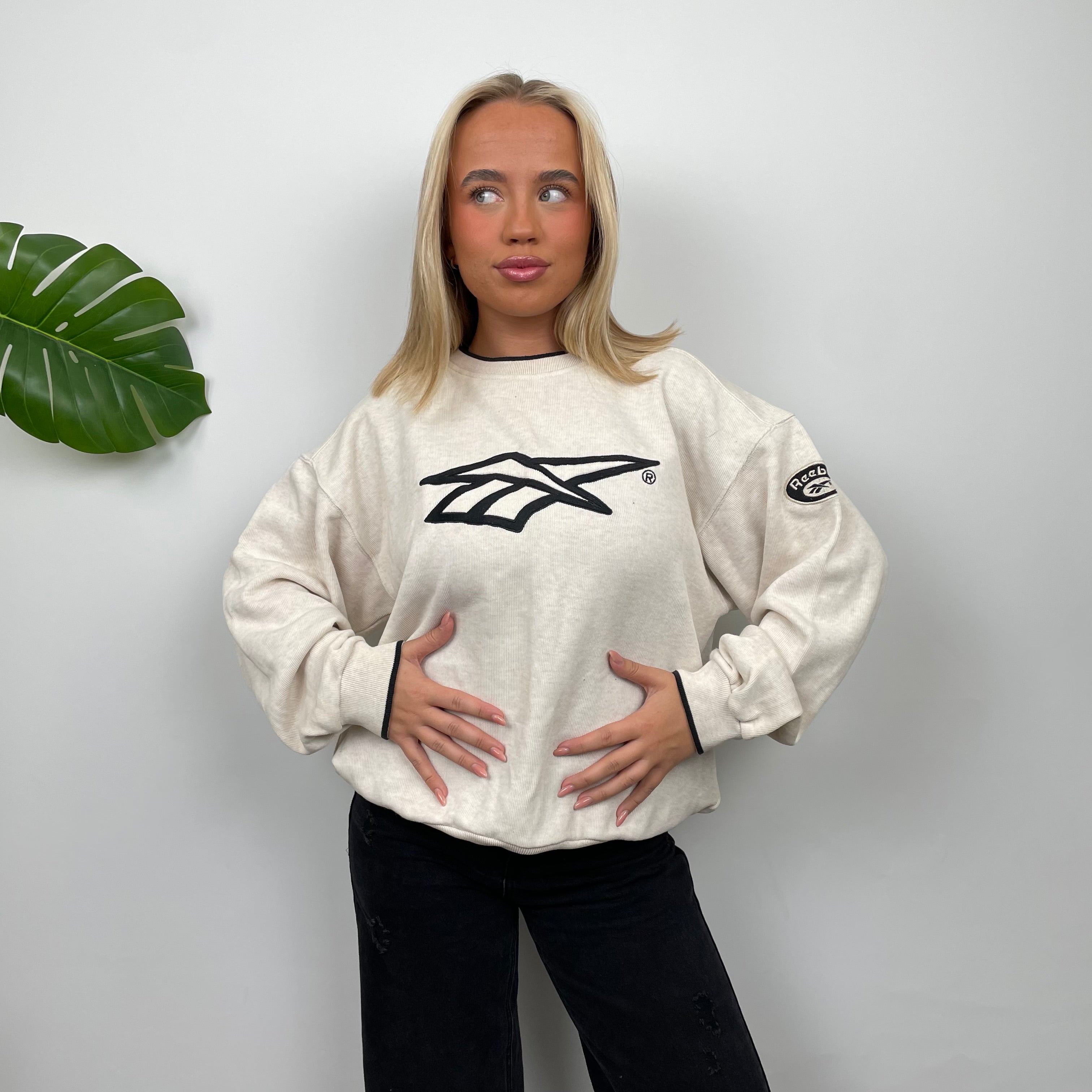 Reebok RARE Cream Embroidered Spell Out Sweatshirt (M)