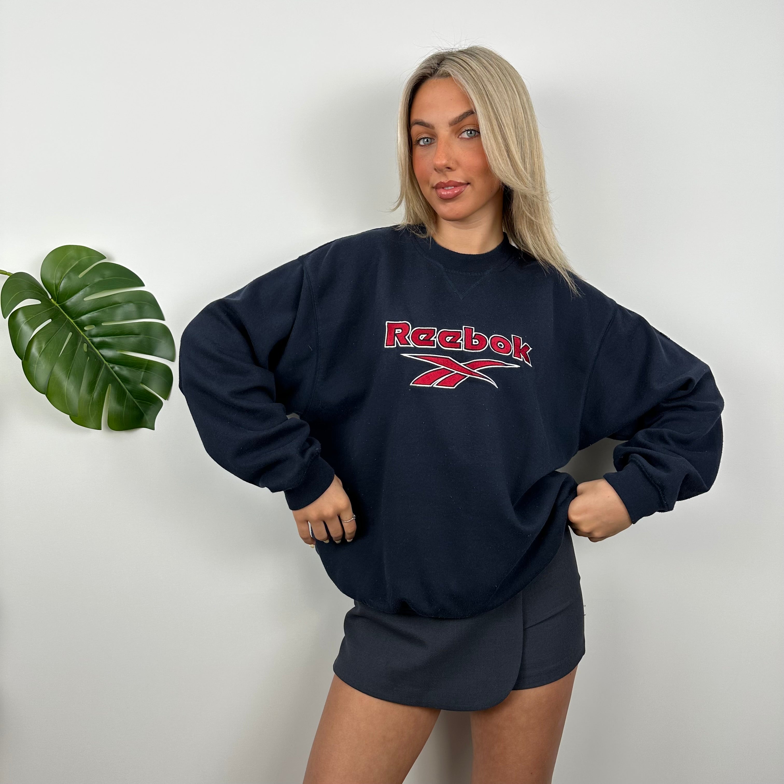 Reebok RARE Navy Embroidered Spell Out Sweatshirt (M)