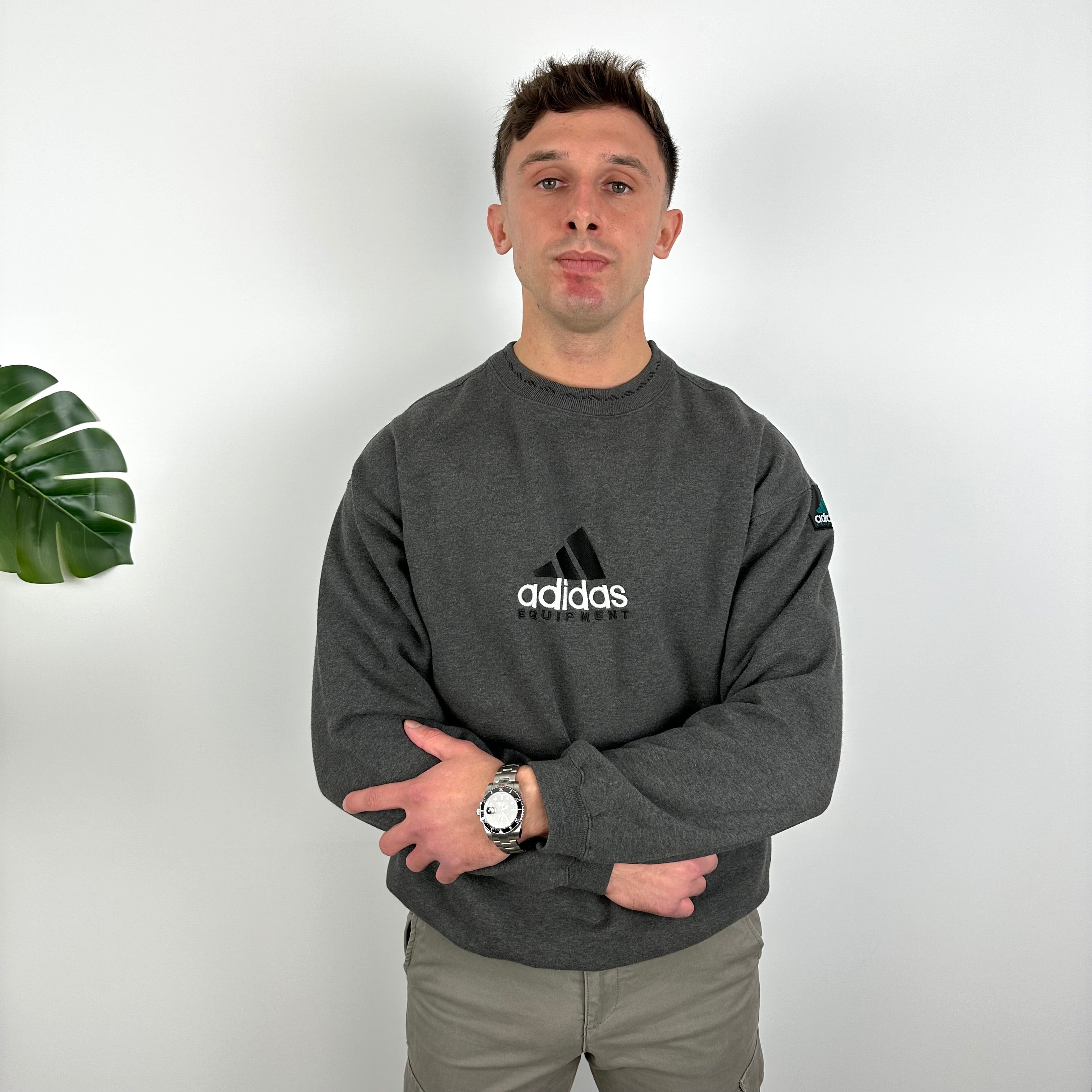 Adidas Equipment RARE Grey Embroidered Spell Out Sweatshirt (L)