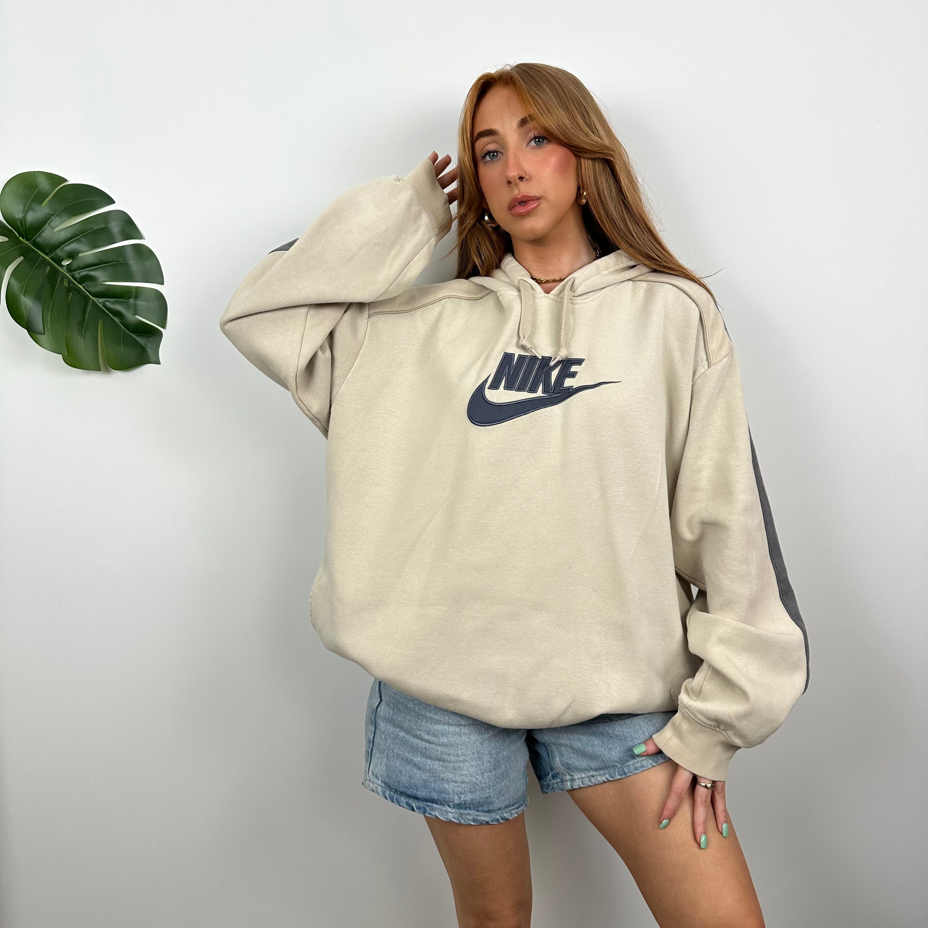 Nike RARE Cream Embroidered Spell out Hoodie (XL)