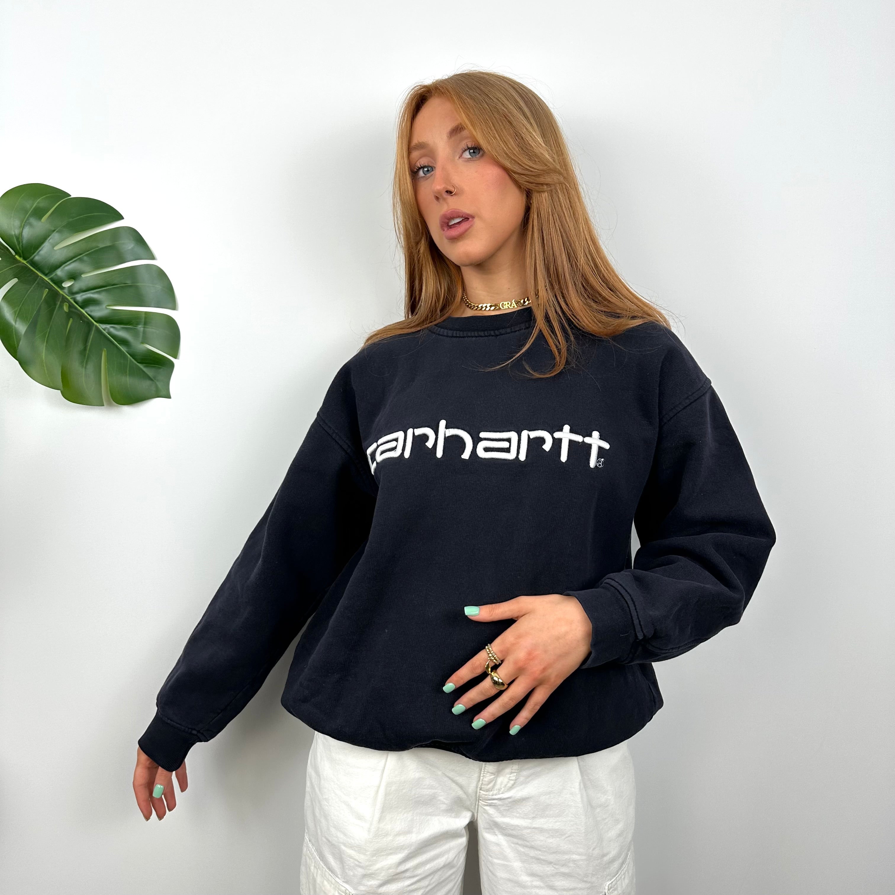 Carhartt Navy Embroidered Spell Out Sweatshirt (L)