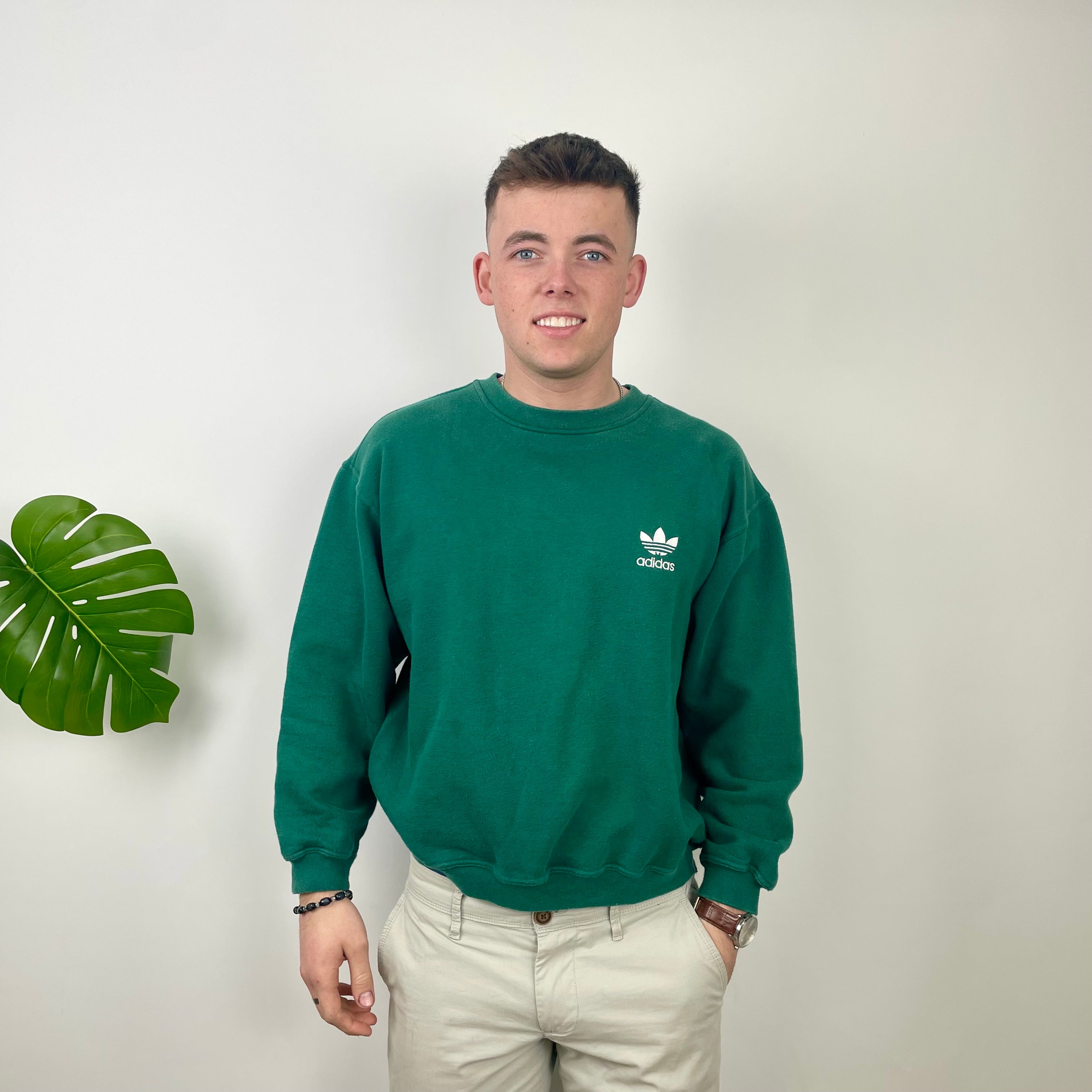Adidas Green Embroidered Spell Out Sweatshirt (M)