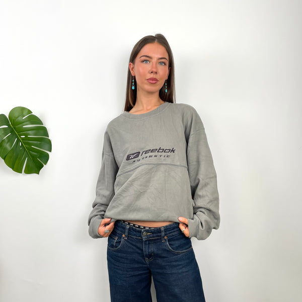 Reebok Authentic Grey Embroidered Spell Out Sweatshirt (XL)