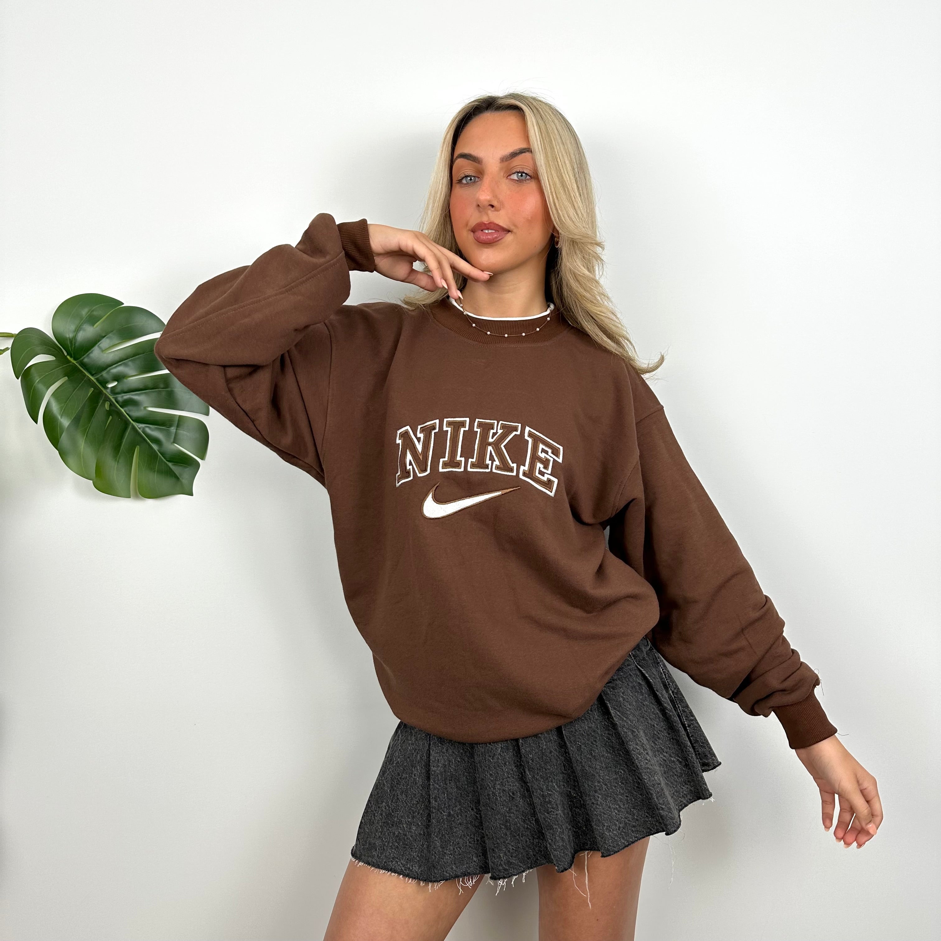 Nike Brown Embroidered Spell Out Sweatshirt (M)