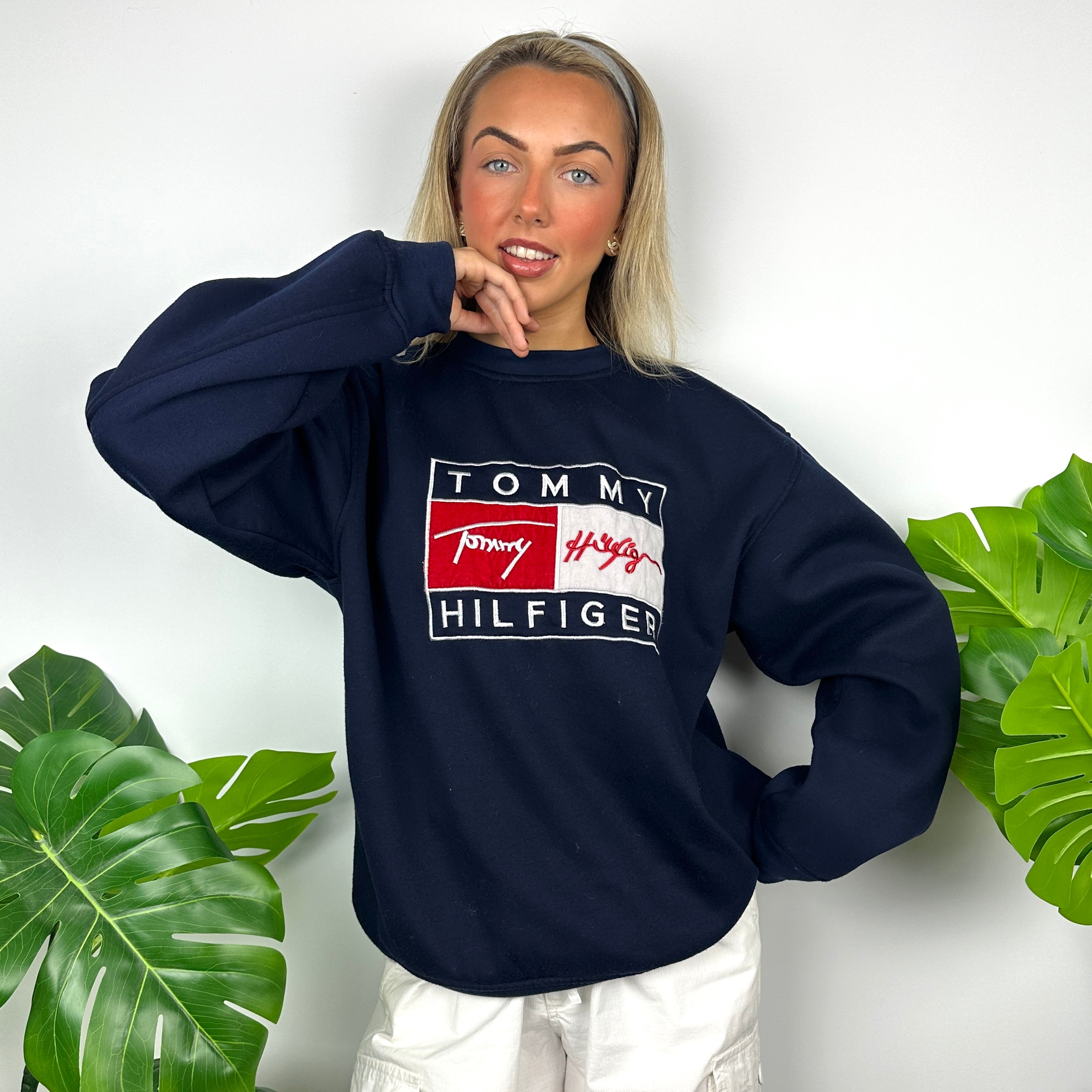 Tommy Hilfiger Navy Embroidered Spell Out Sweatshirt as worn by Annalivia Hynds (M)