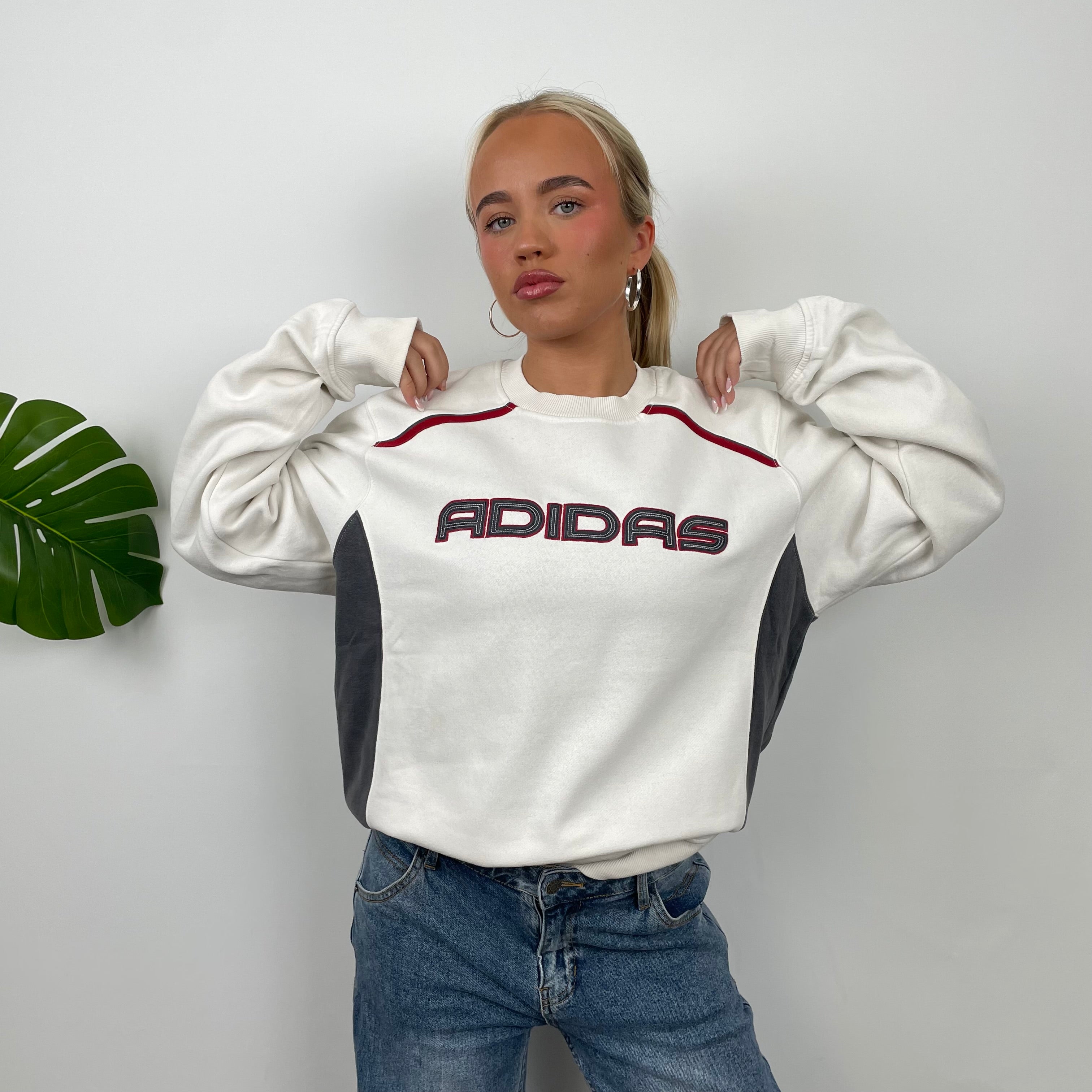 Adidas White Embroidered Spell Out Sweatshirt (M)