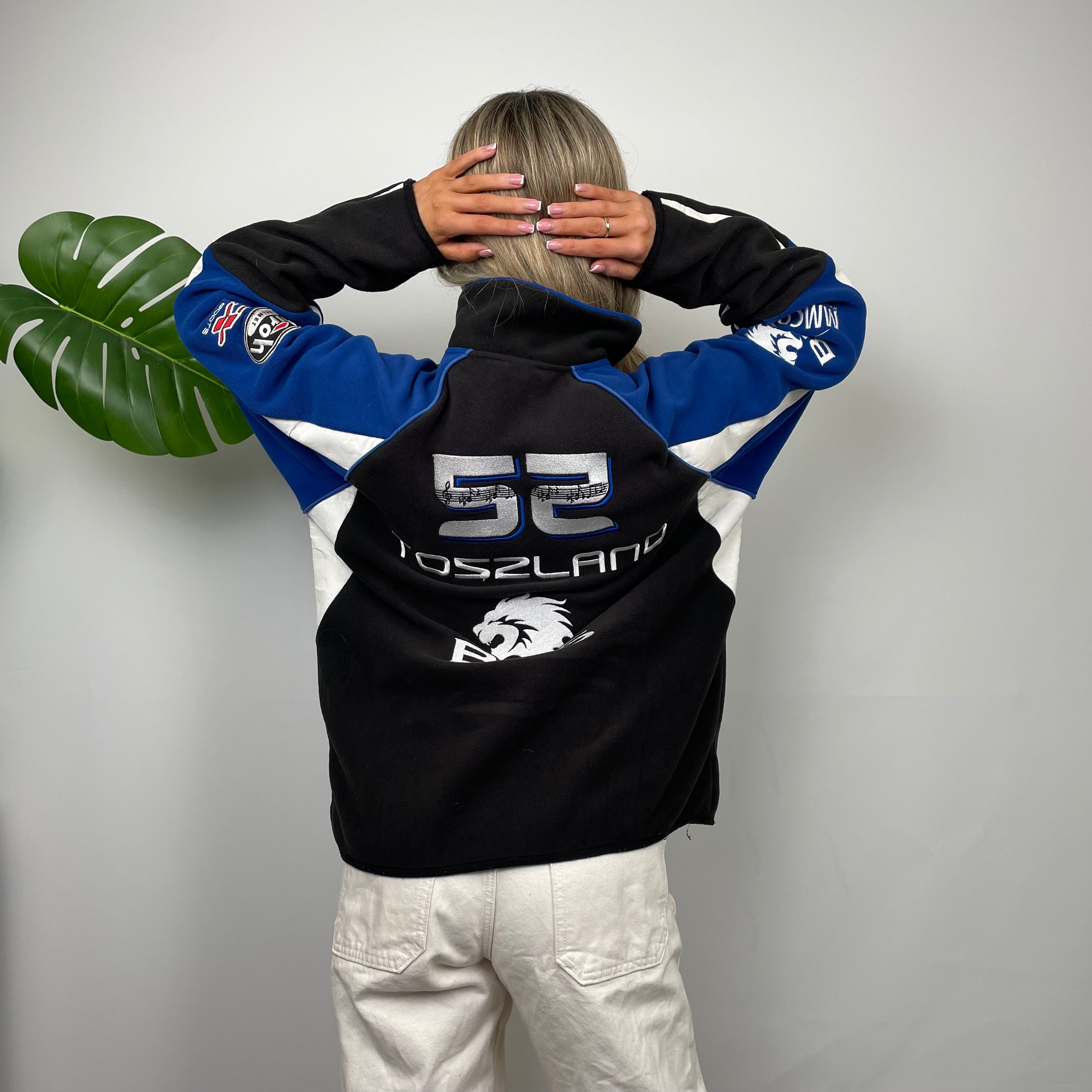 BKS Racing Blue Embroidered Spell Out Zip Up Fleece Jacket (M)