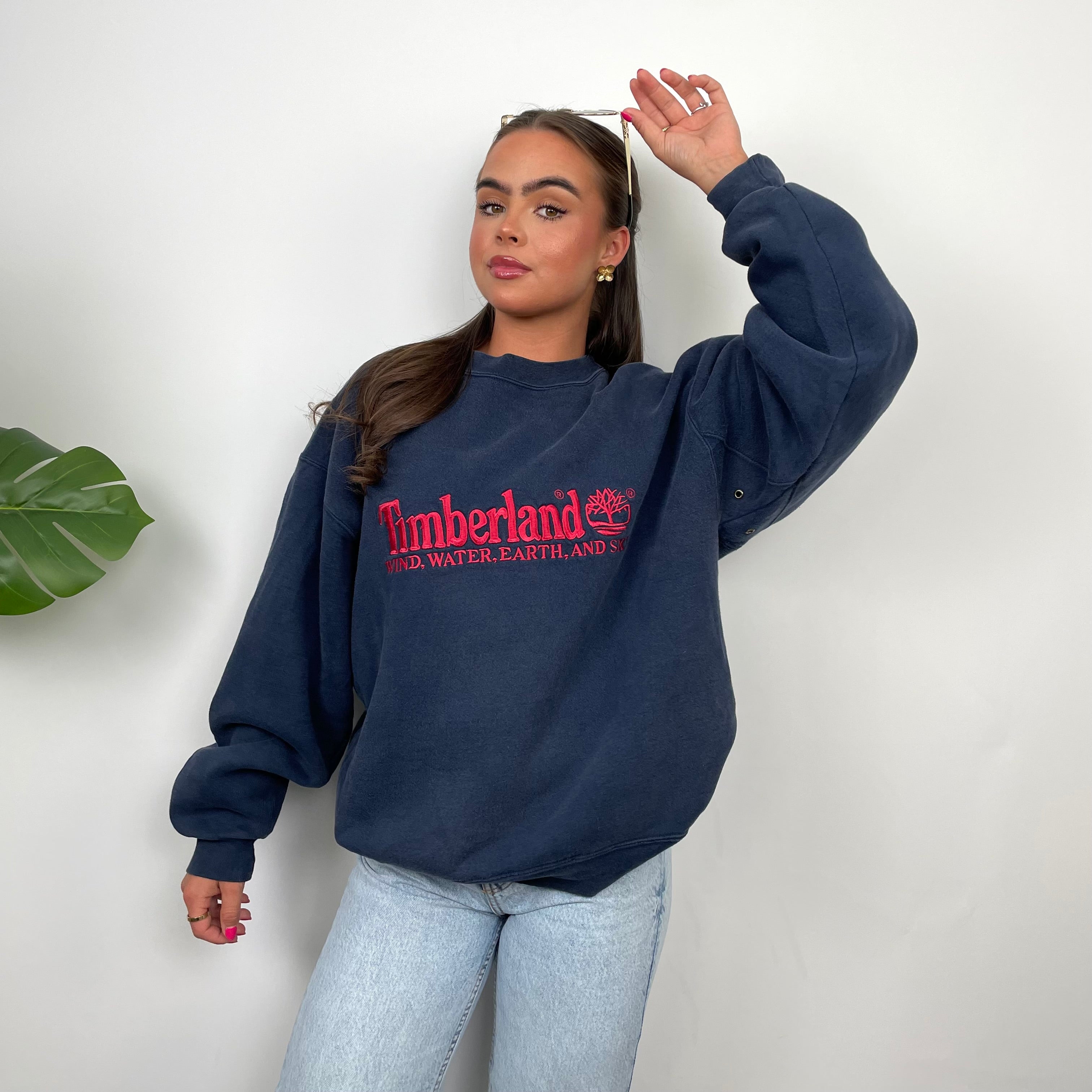 Timberland Navy Embroidered Spell Out Sweatshirt (M)