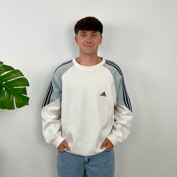 Adidas White Embroidered Spell Out Sweatshirt (L)