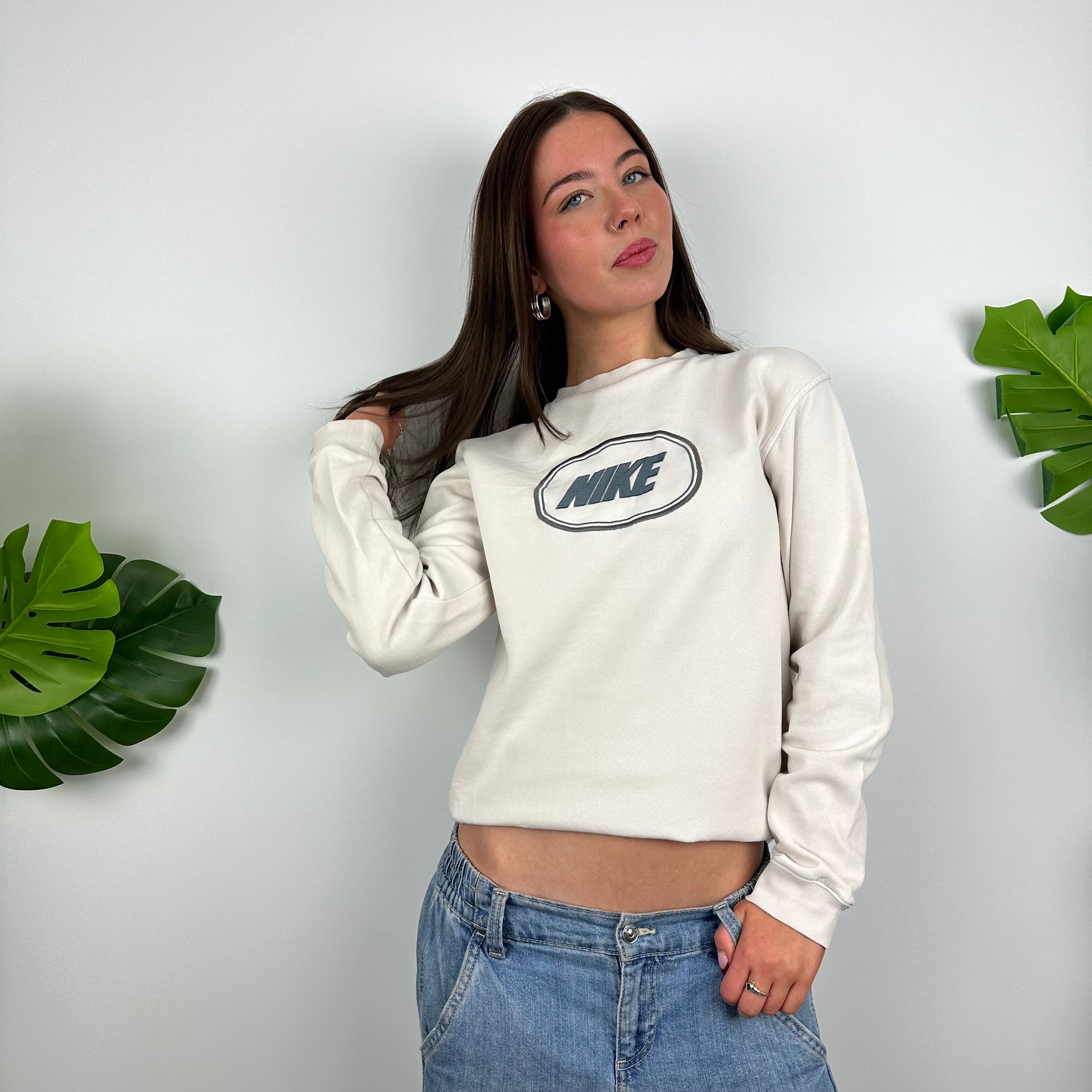 Nike White Embroidered Spell Out Sweatshirt (S)