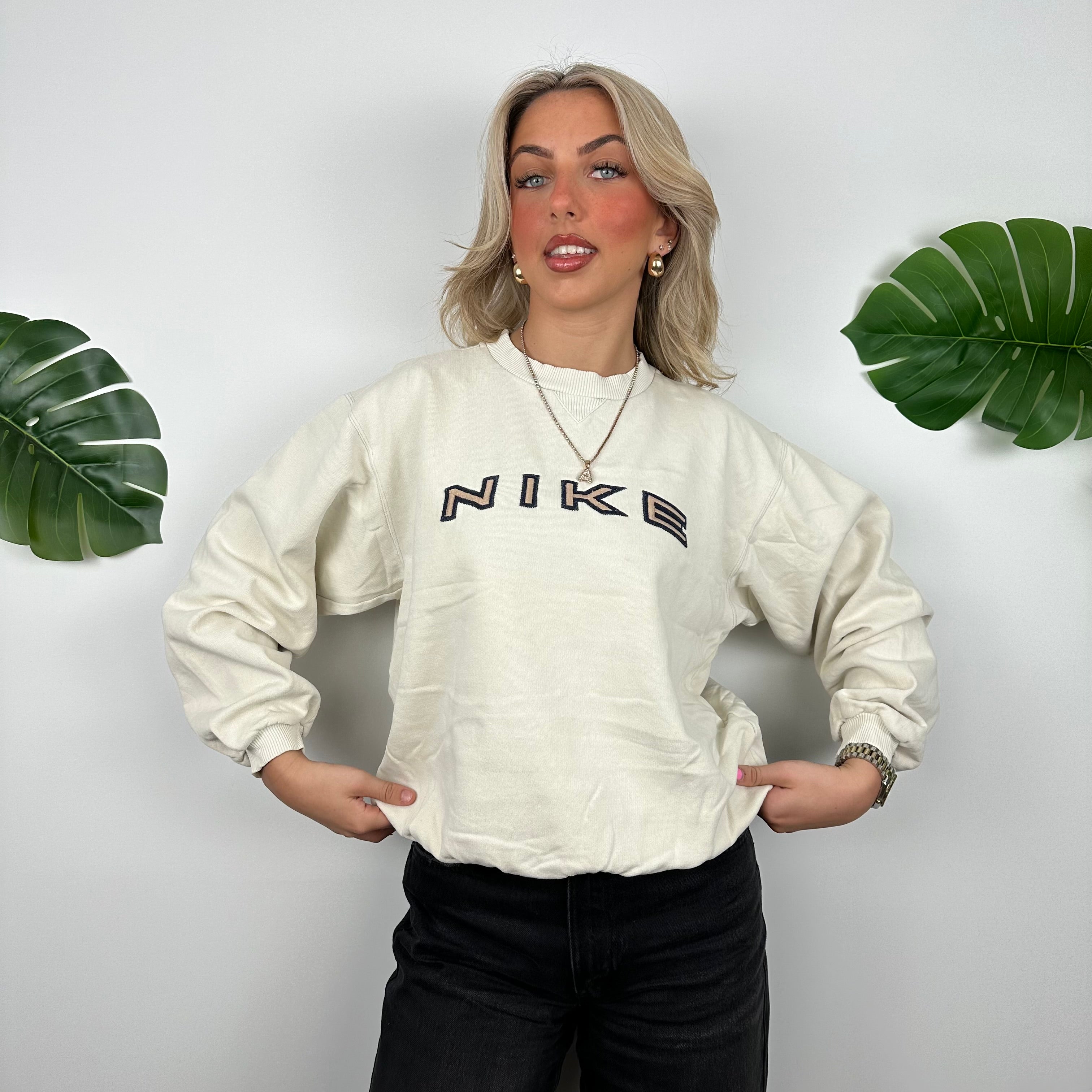 Nike Cream Embroidered Spell Out Sweatshirt (S)