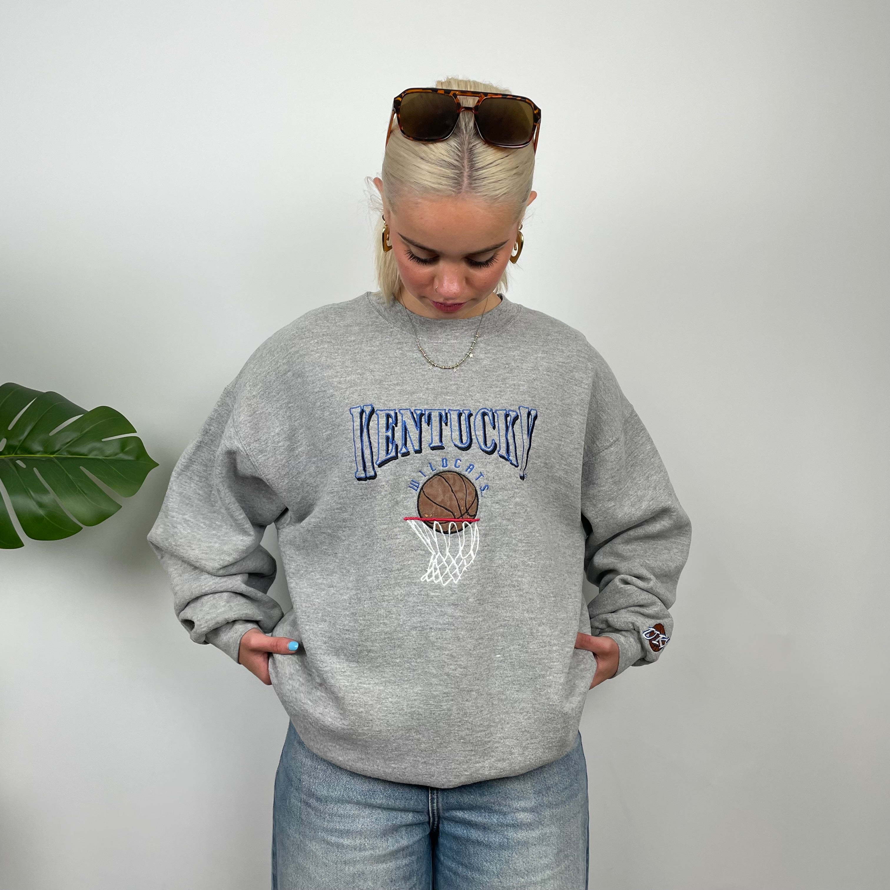 Kentucky Wildcats USA College Grey Embroidered Spell Out Sweatshirt (L)