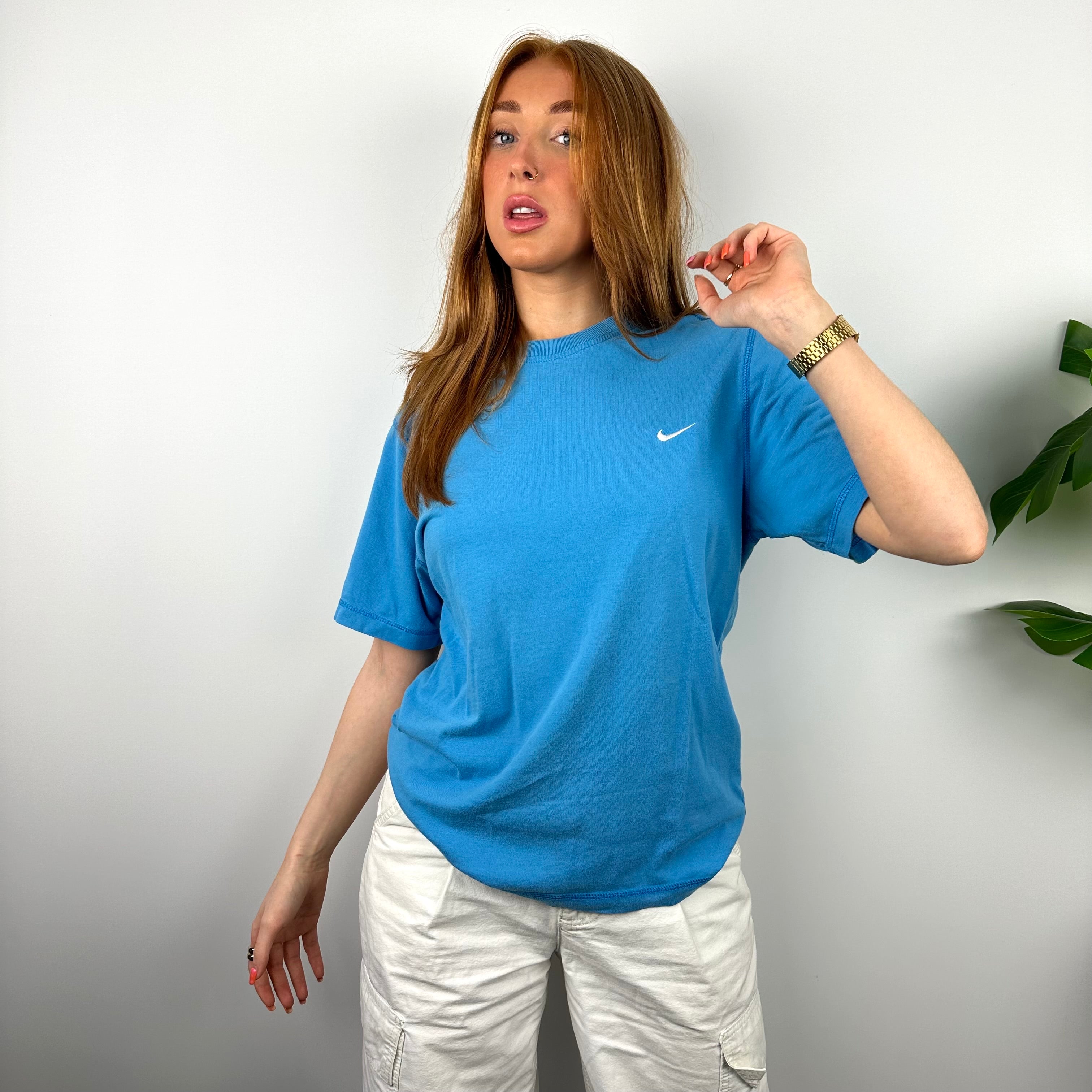 Nike RARE Blue Embroidered Swoosh T Shirt (S)