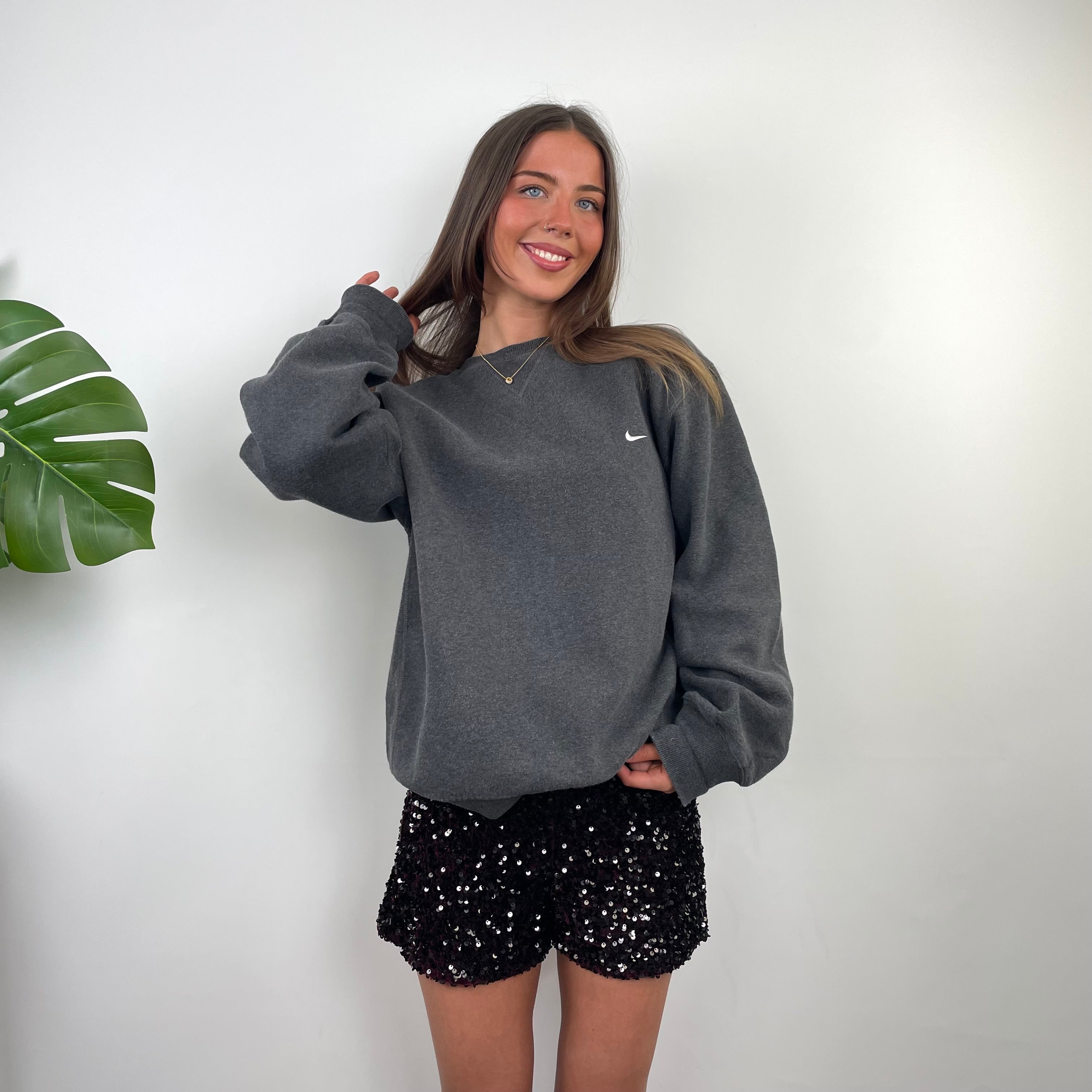 Nike Grey Embroidered Swoosh Sweatshirt (L)