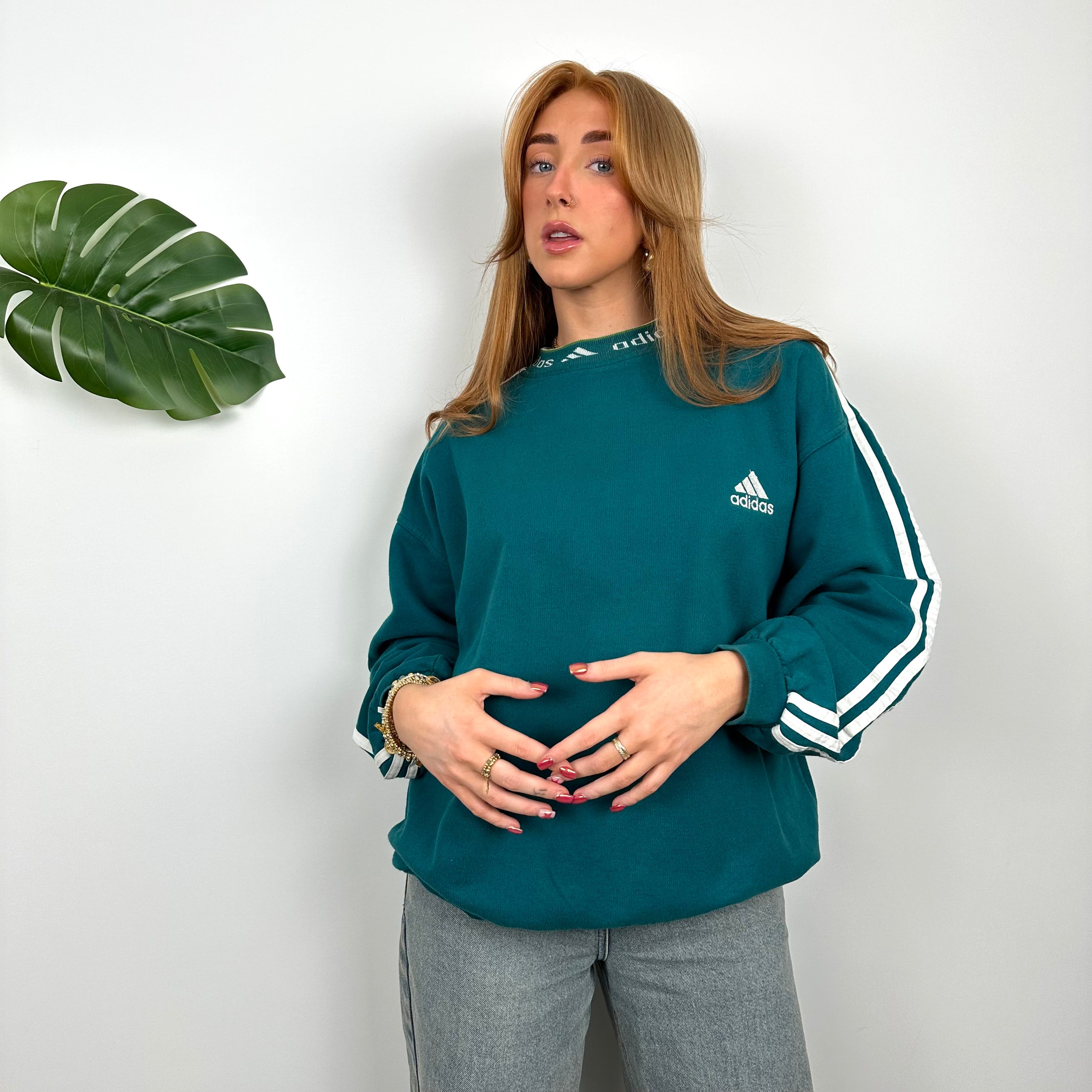 Adidas Turquoise Embroidered Spell Out Sweatshirt (M)