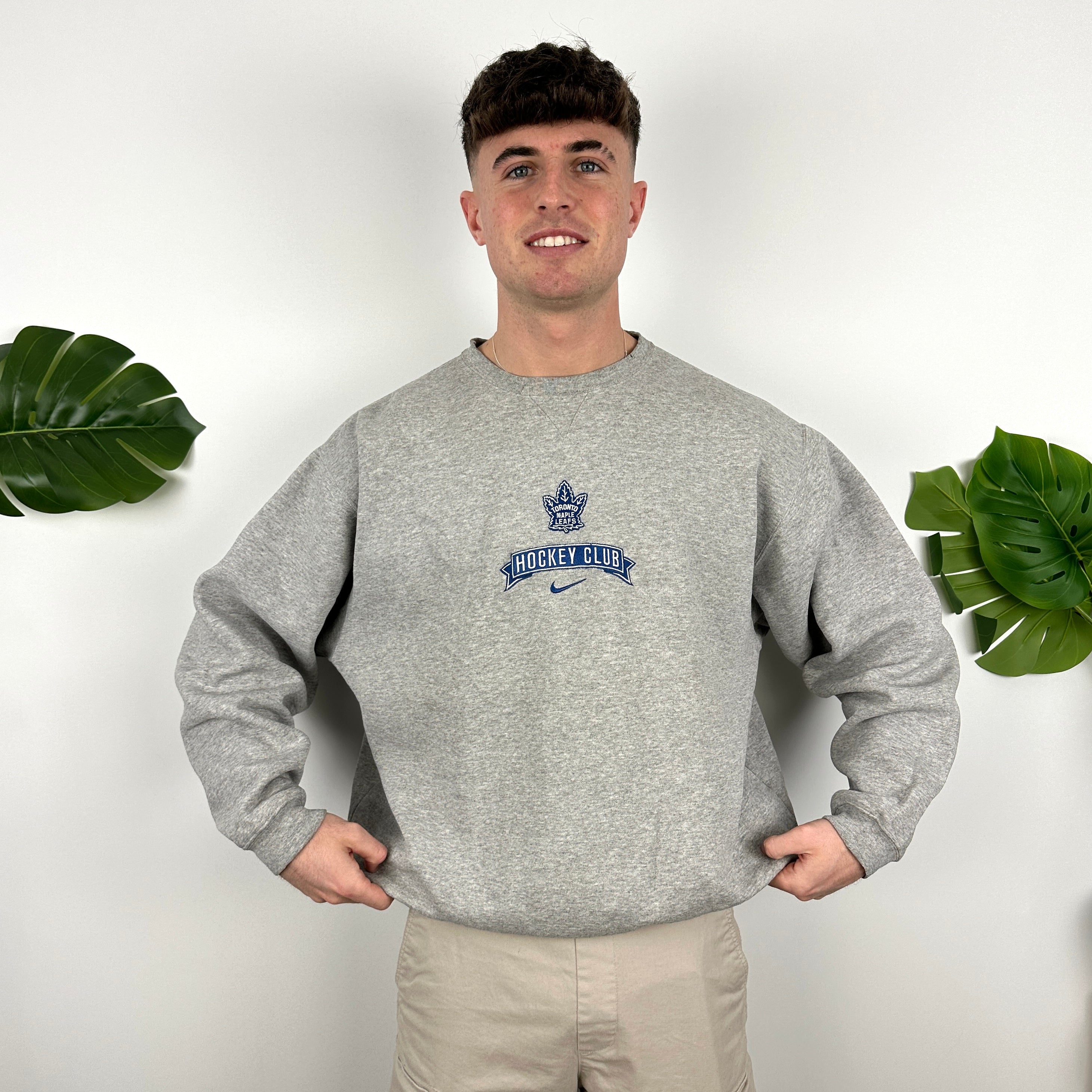 Nike X Toronto Maple Leafs Grey Embroidered Spell Out Sweatshirt (L)