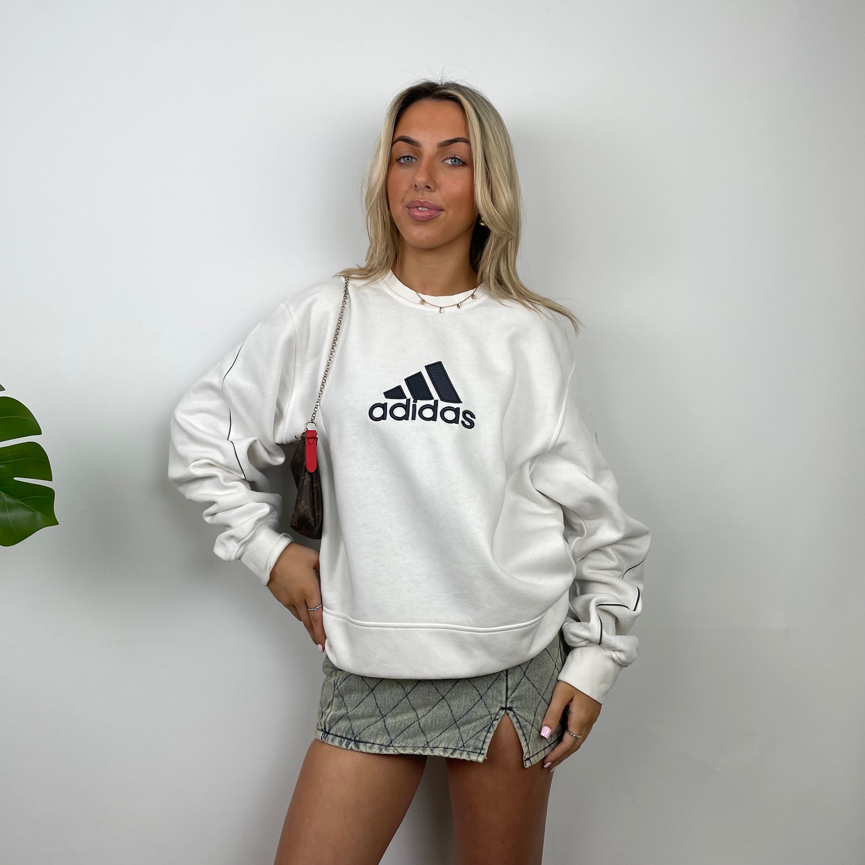 Adidas White Embroidered Spell Out Sweatshirt (XL)