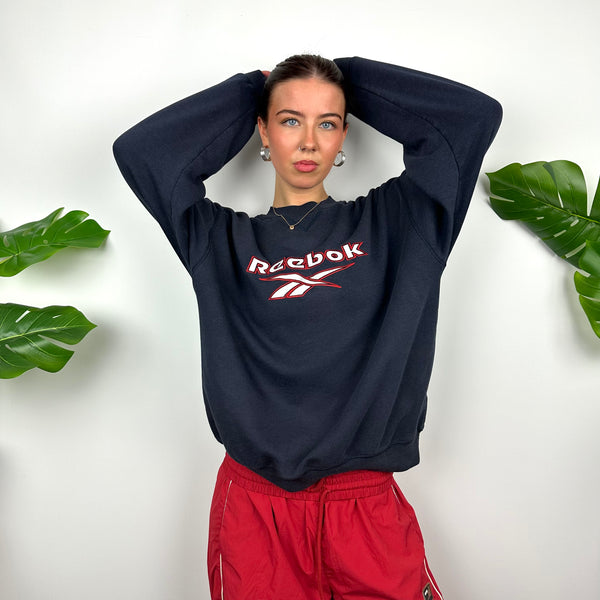 Reebok Navy Embroidered Spell Out Sweatshirt (M)