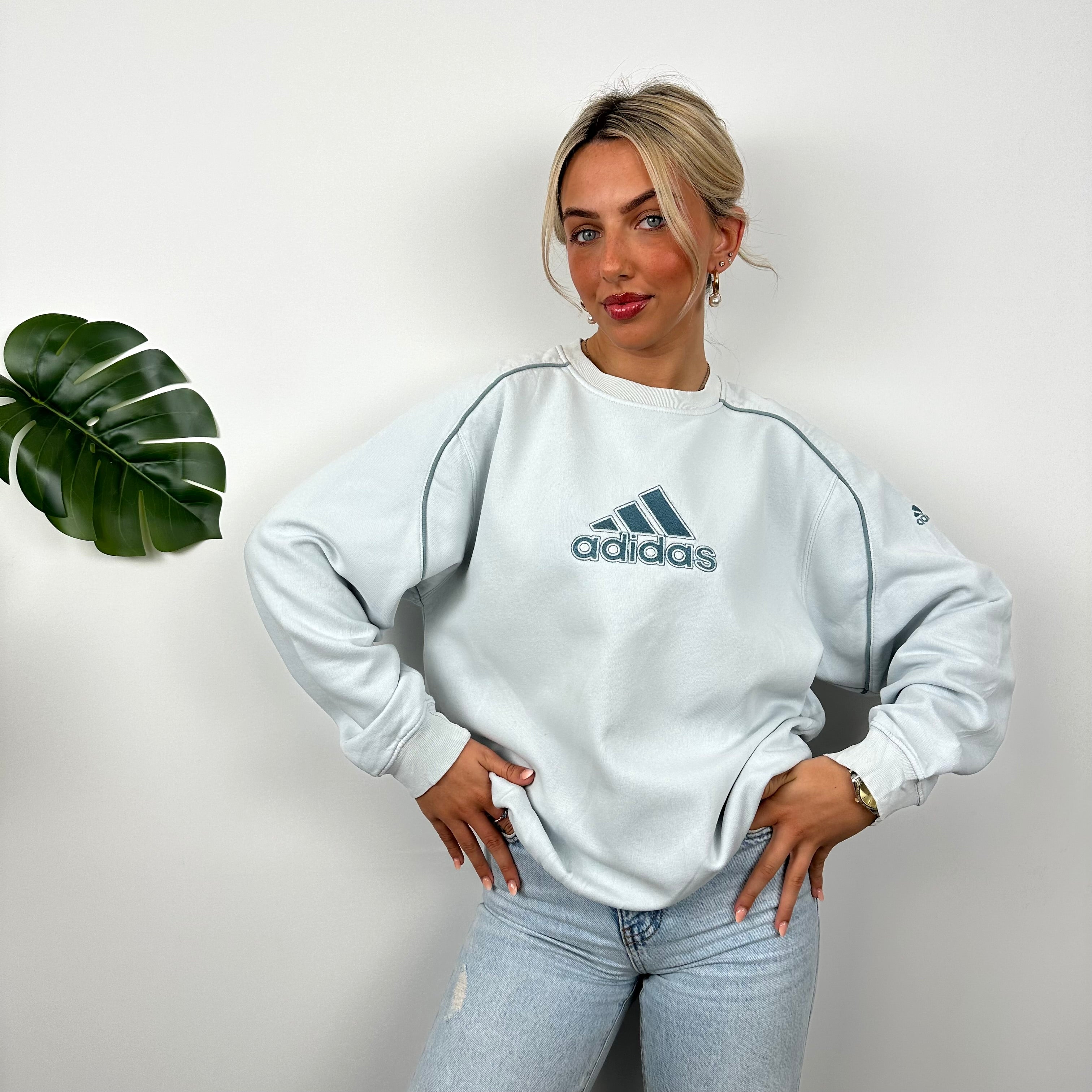 Adidas Baby Blue Embroidered Spell Out Sweatshirt (L)