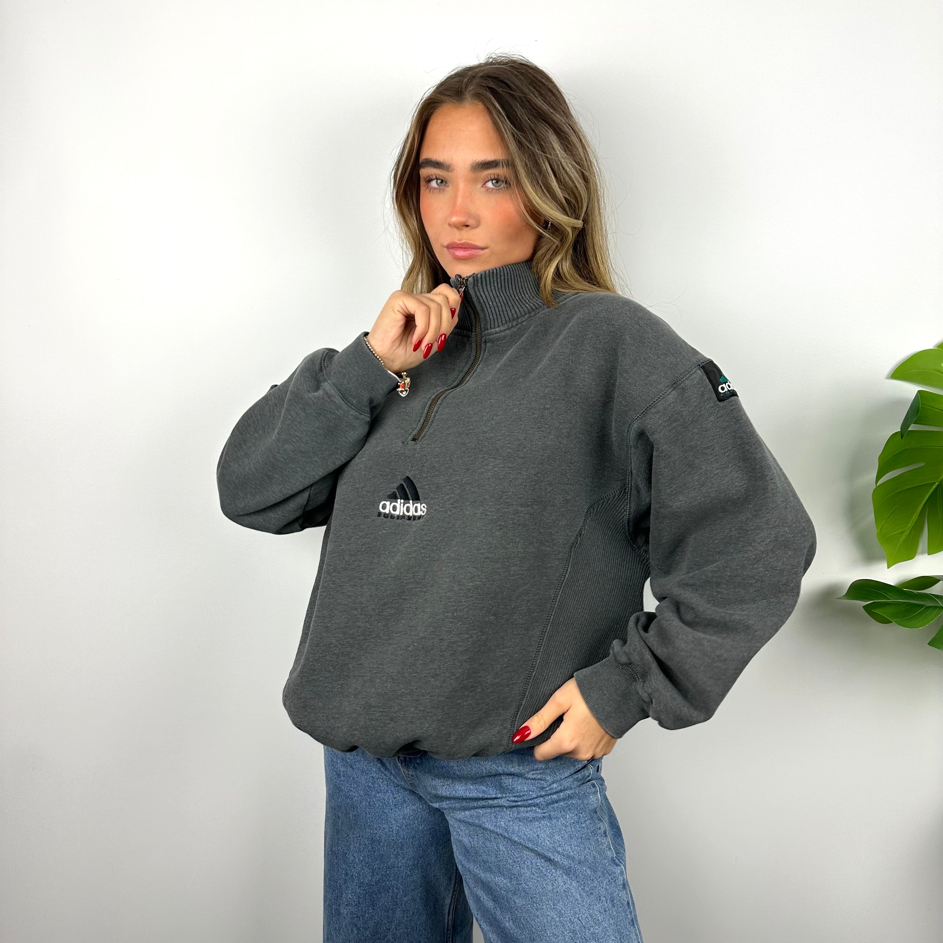 Adidas Equipment RARE Grey Embroidered Spell Out Quarter Zip Sweatshirt (M)