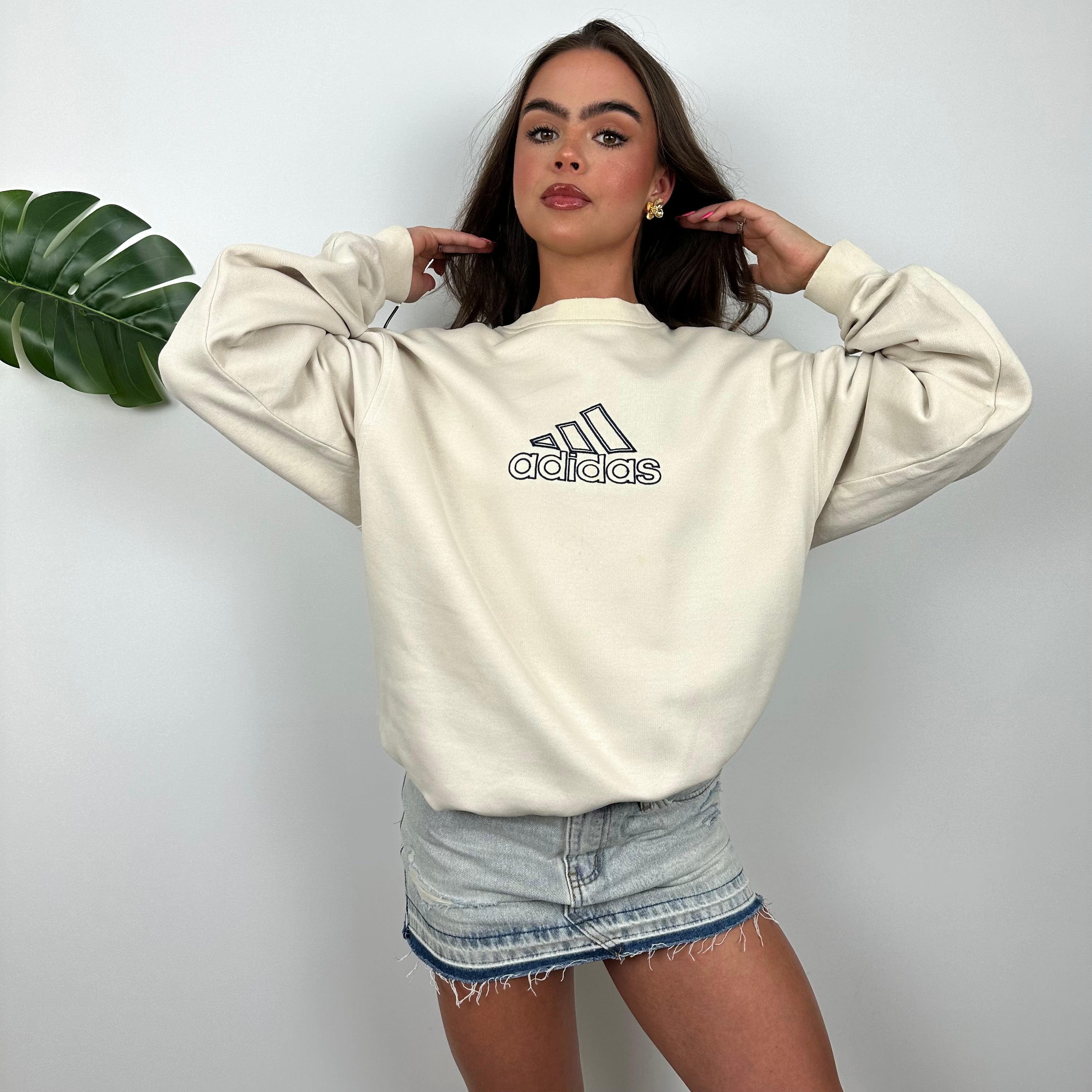 Adidas Cream Embroidered Spell Out Sweatshirt (XL)