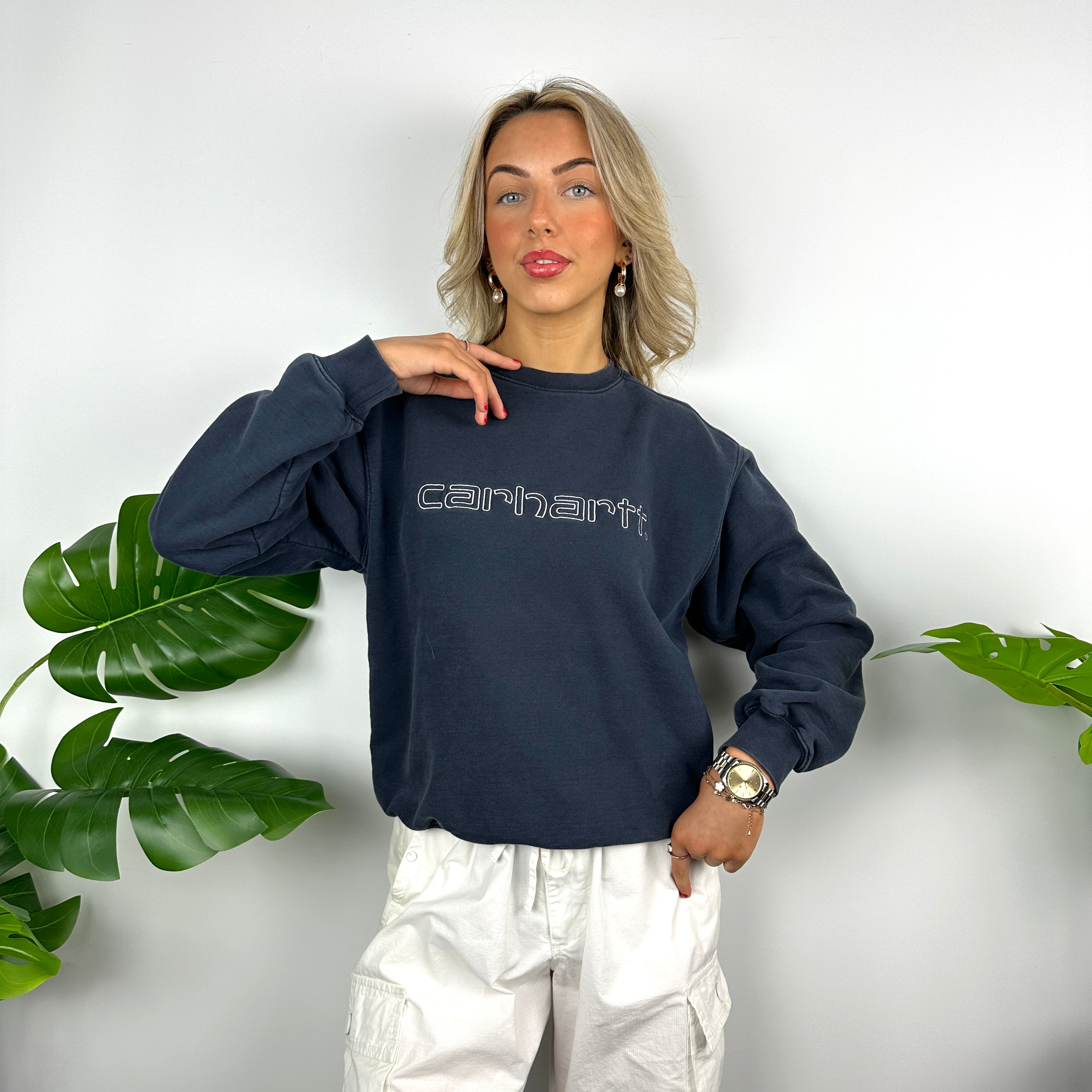 Carhartt Navy Embroidered Spell Out Sweatshirt (S)