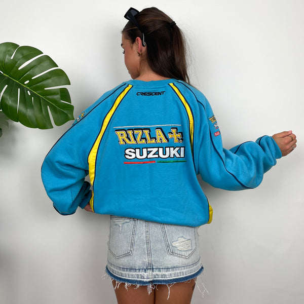 Suzuki Racing RARE Blue Embroidered Spell Out Sweatshirt (L)