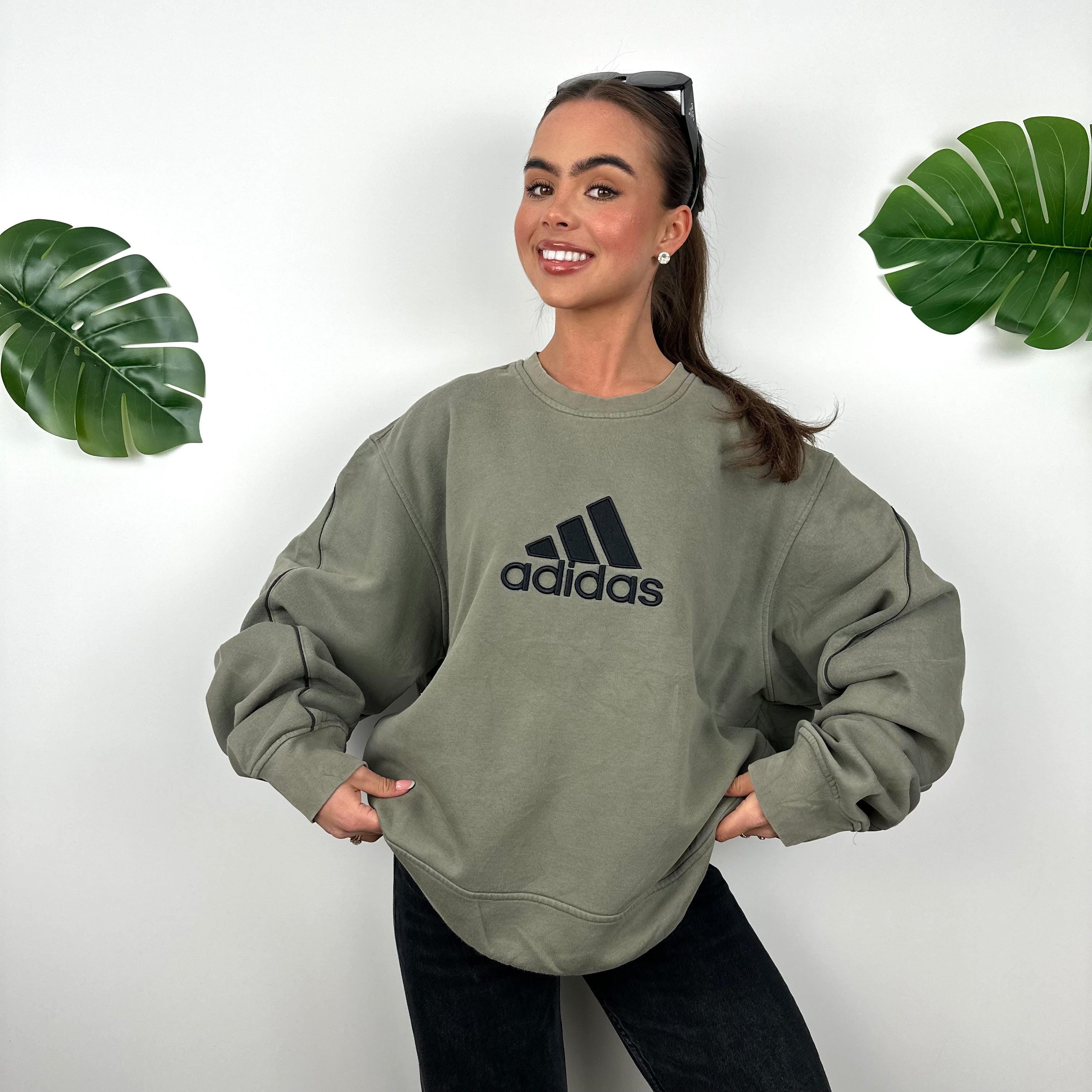 Adidas Khaki Embroidered Spell Out Sweatshirt (L)